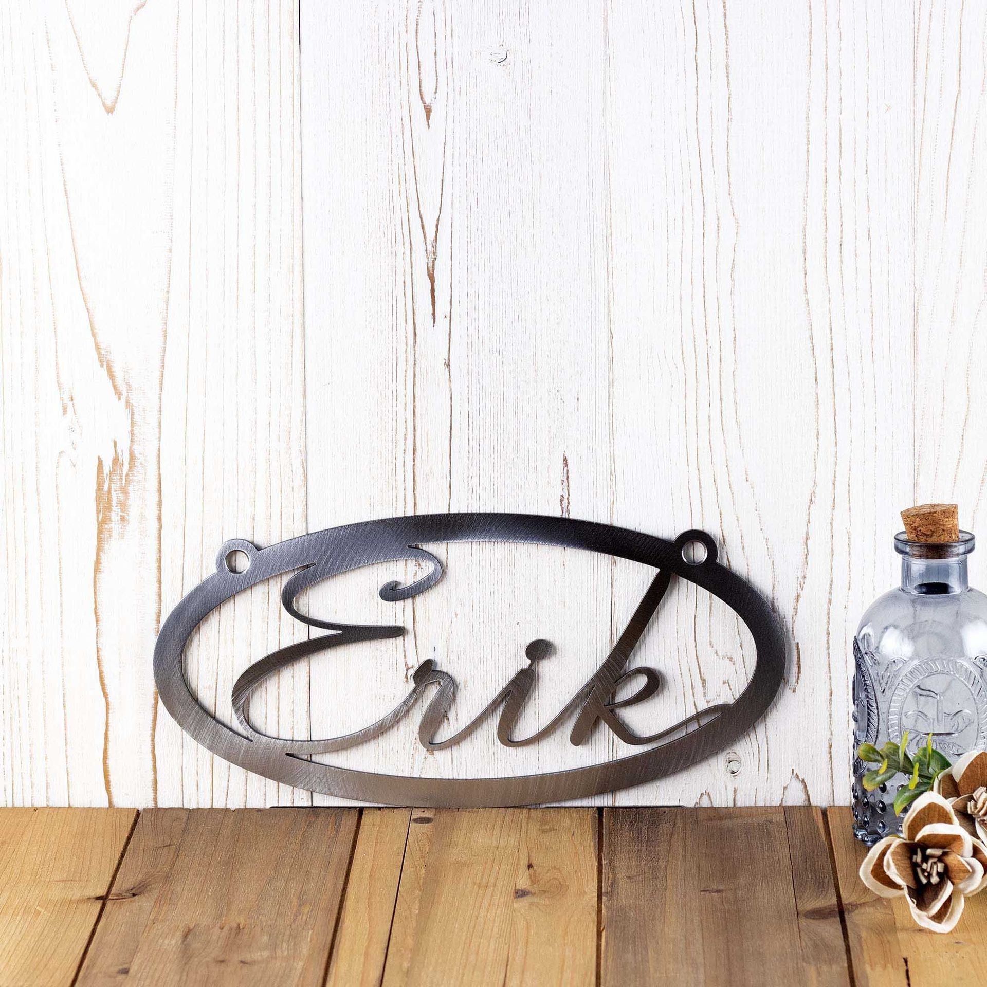 Custom Hanging Oval Metal Name Plaque