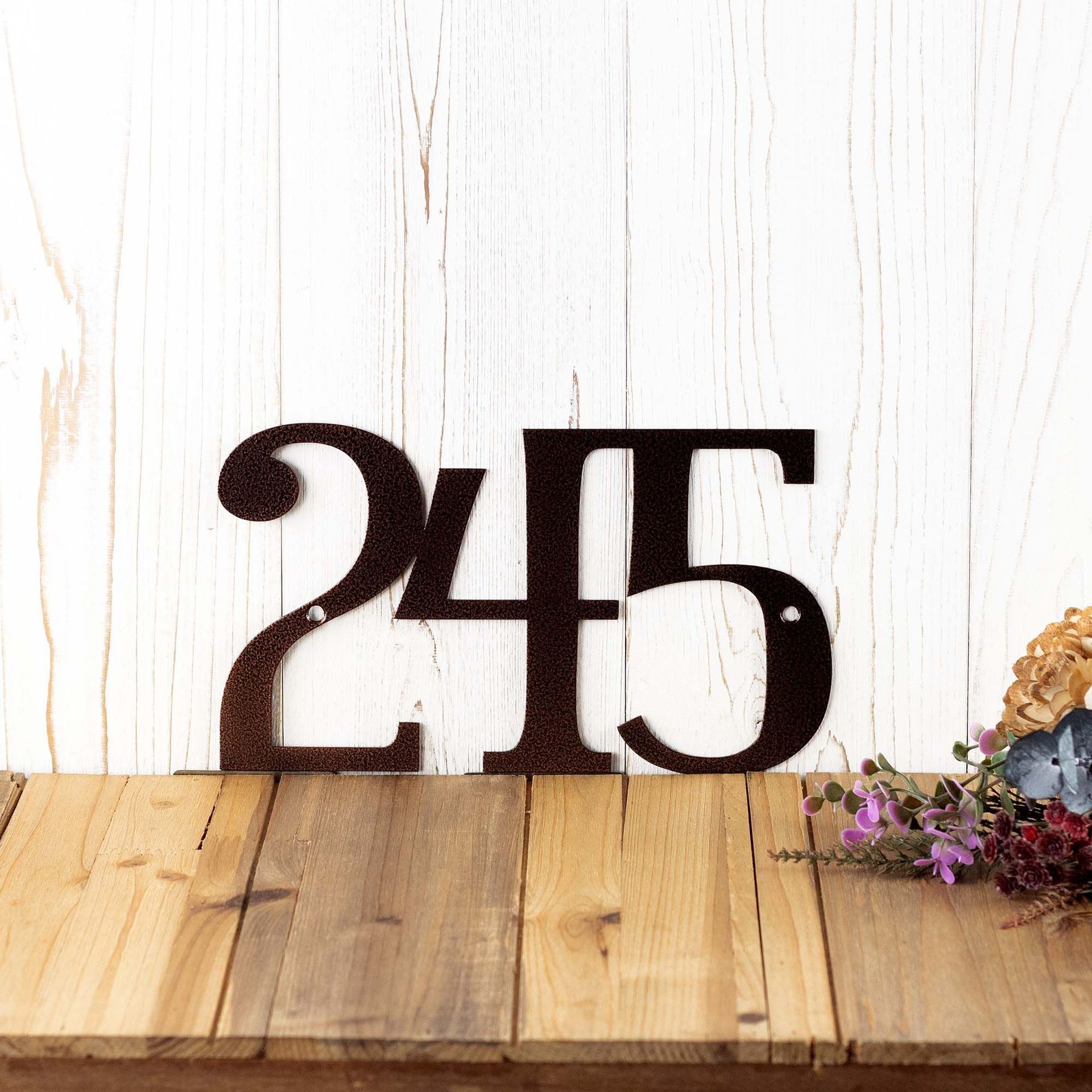 Contemporary Personalized Metal Address Plaque, Outdoor Custom Steel House Number Sign, Serif Laser Cut Numbers for New Homeowner Gift