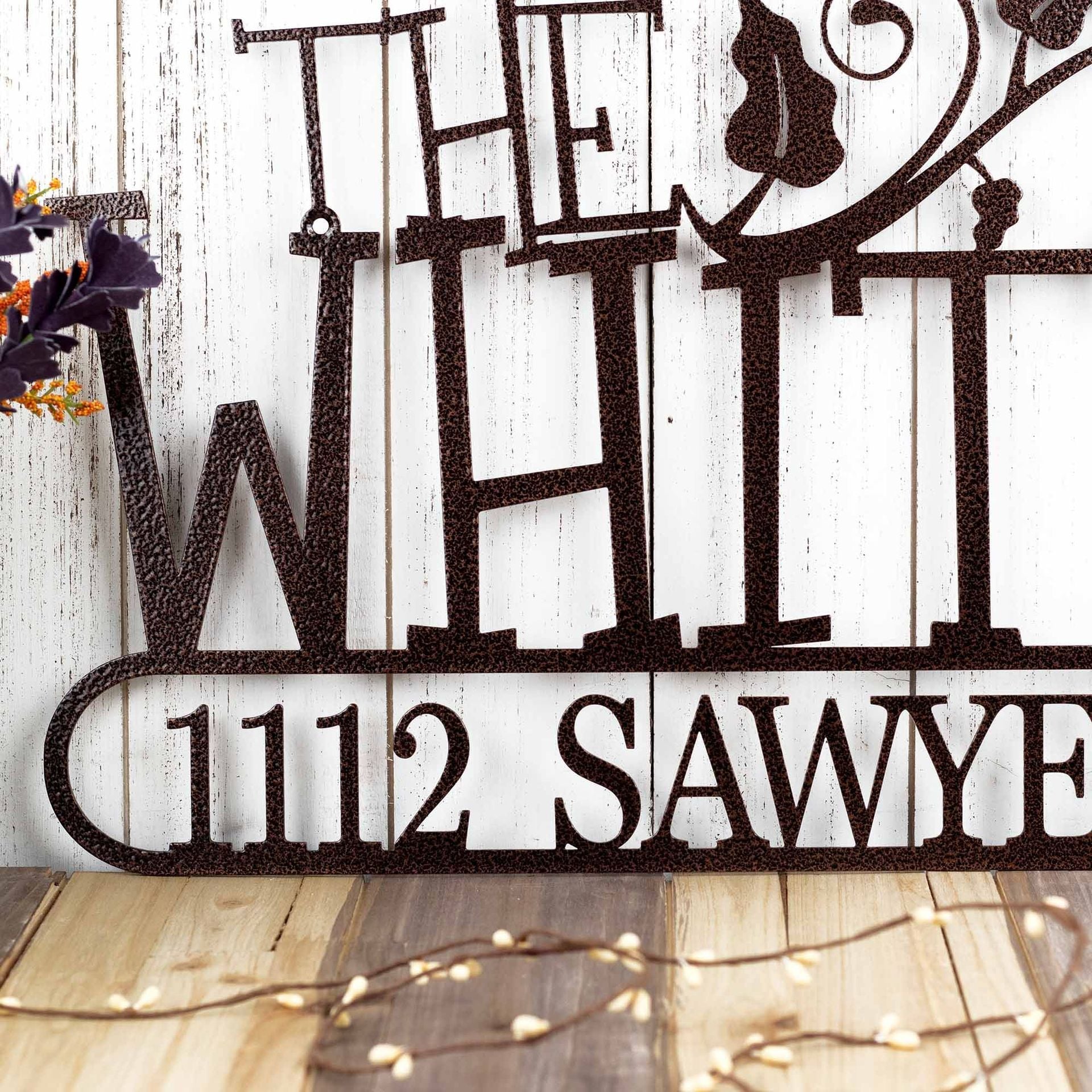 Personalized Metal Family Name and Address Sign with Vines and Scrolls 3 