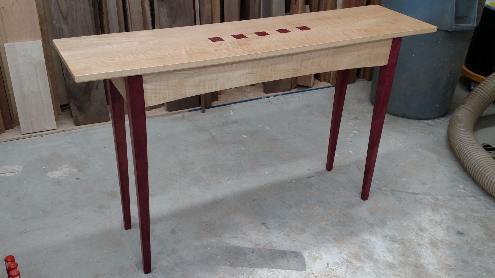 Hall table in curly maple and purpleheart 2 
