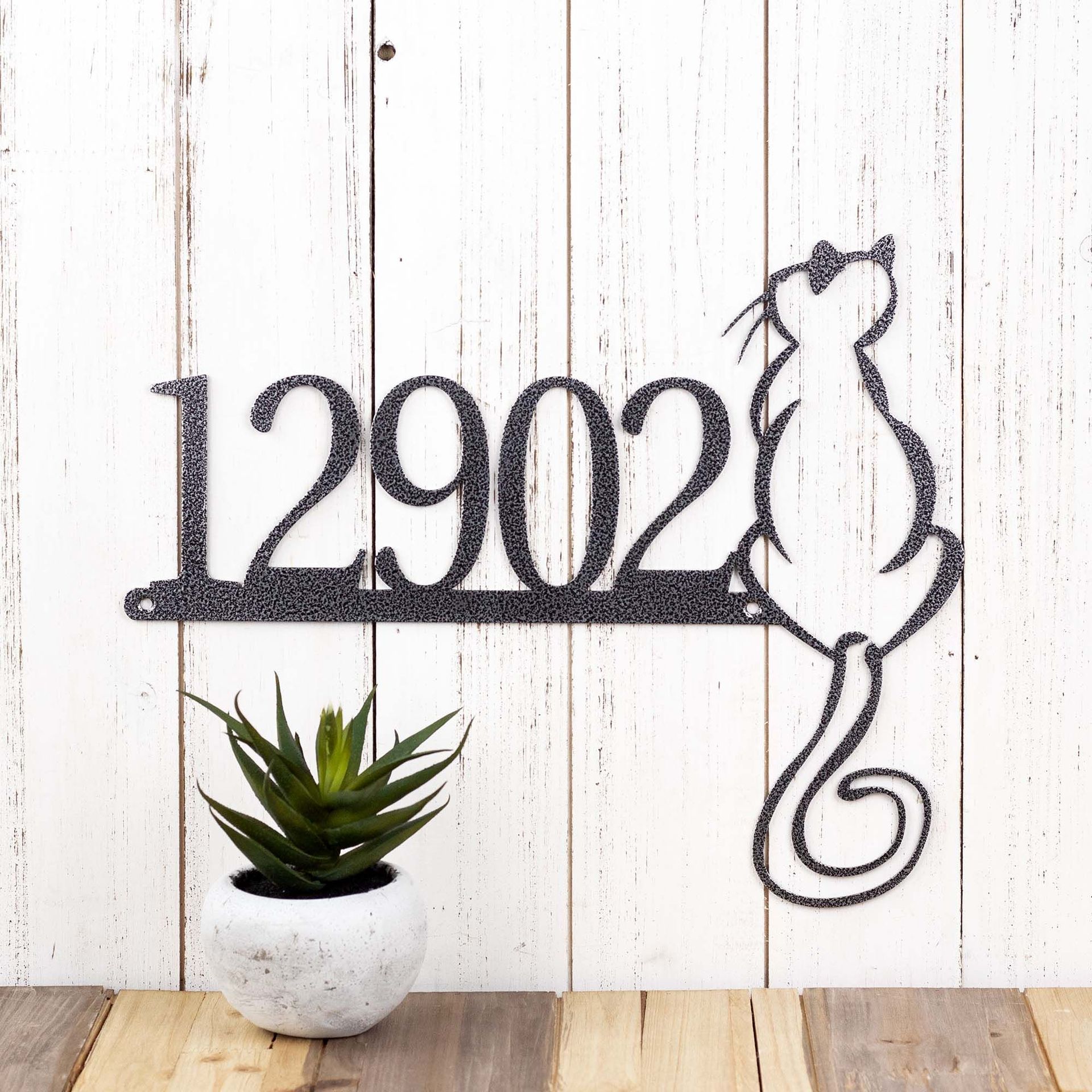 Metal House Number Sign with Cute Cat 5