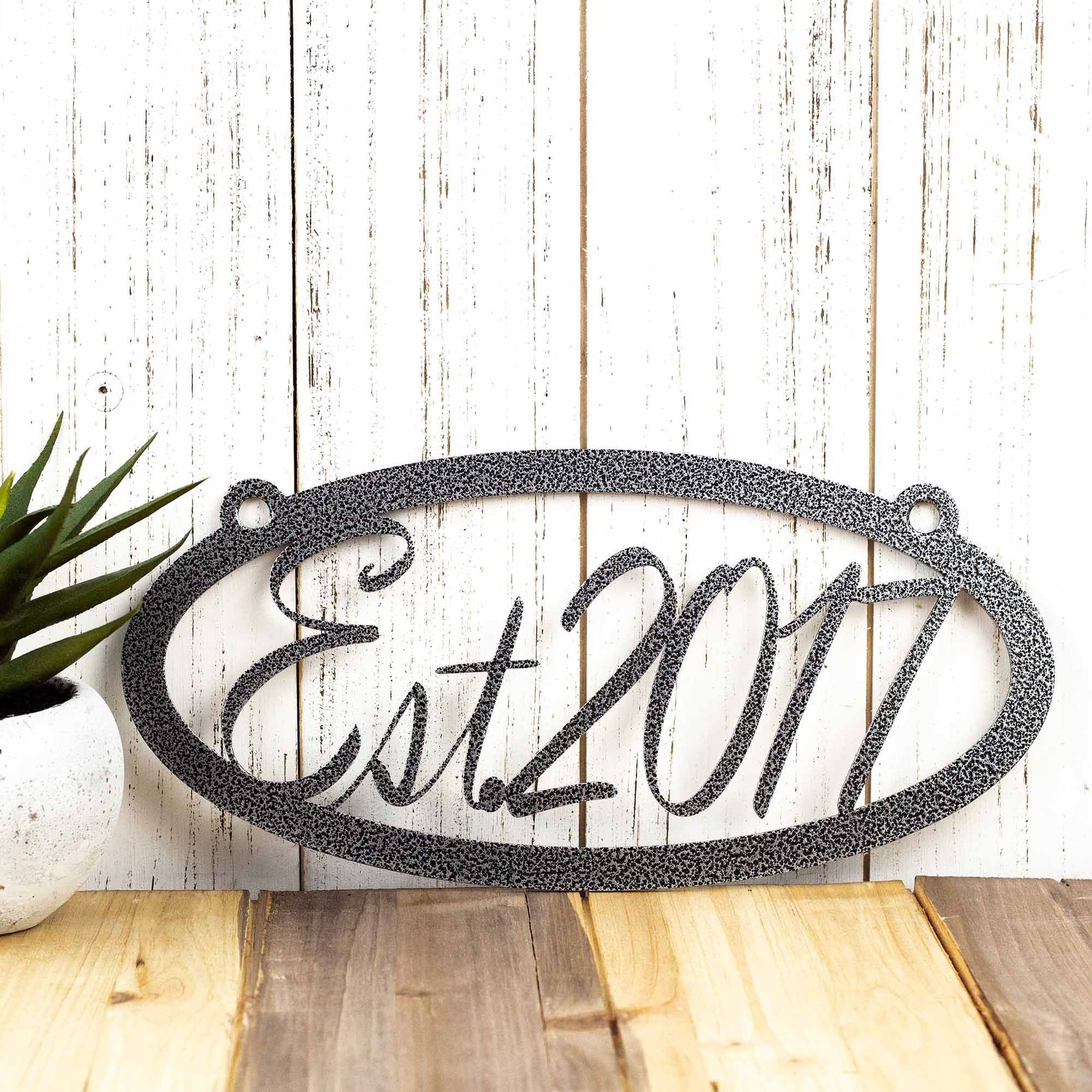 Custom Hanging Oval Metal Family Established Year Plaque 4