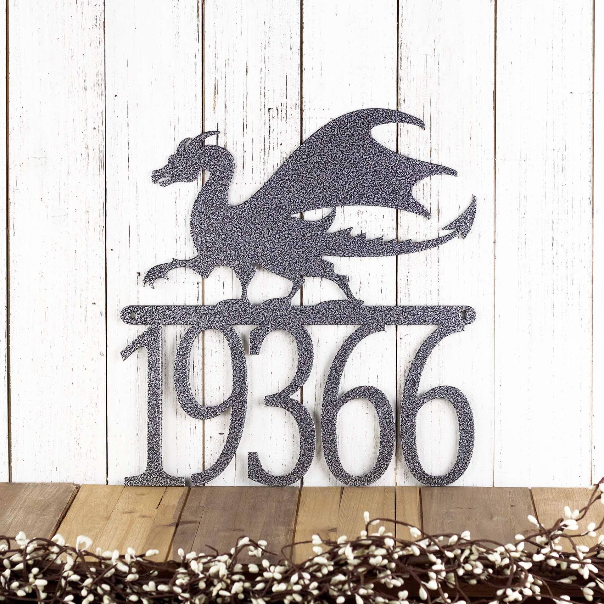 Metal House Number Plaque with Gothic Medieval Dragon 4