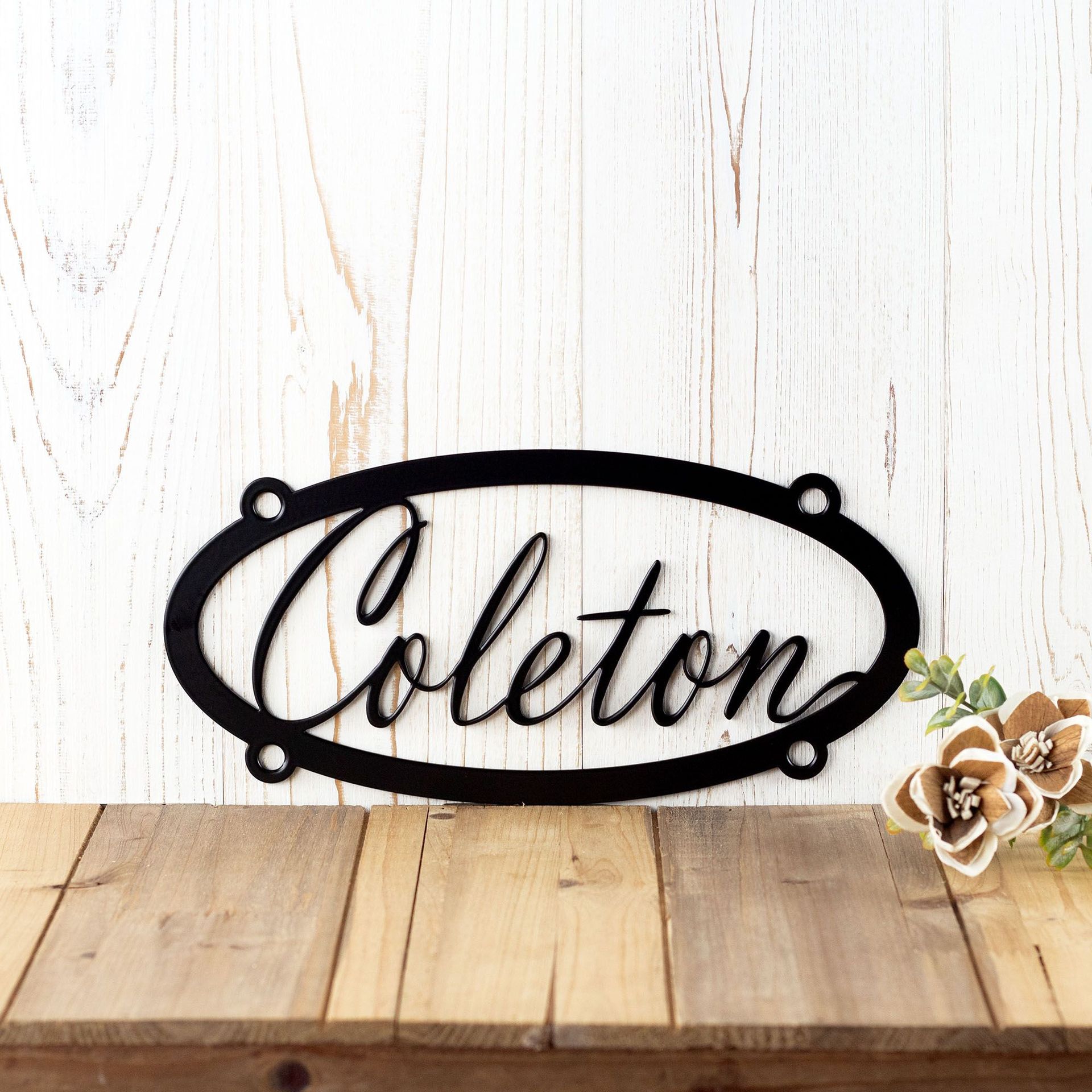 Custom Hanging Oval Metal Name Plaque 3
