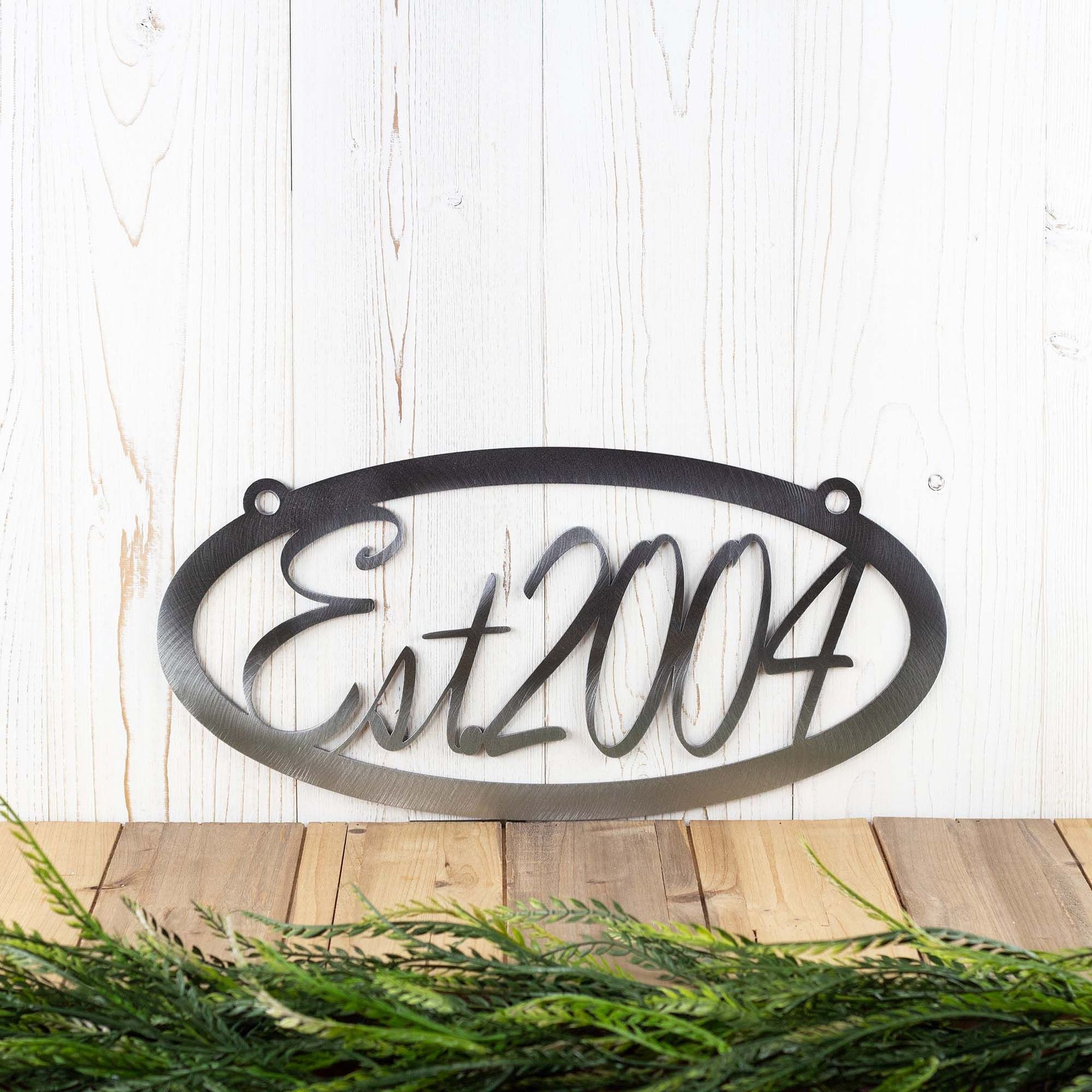 Custom Hanging Oval Metal Family Established Year Plaque 5