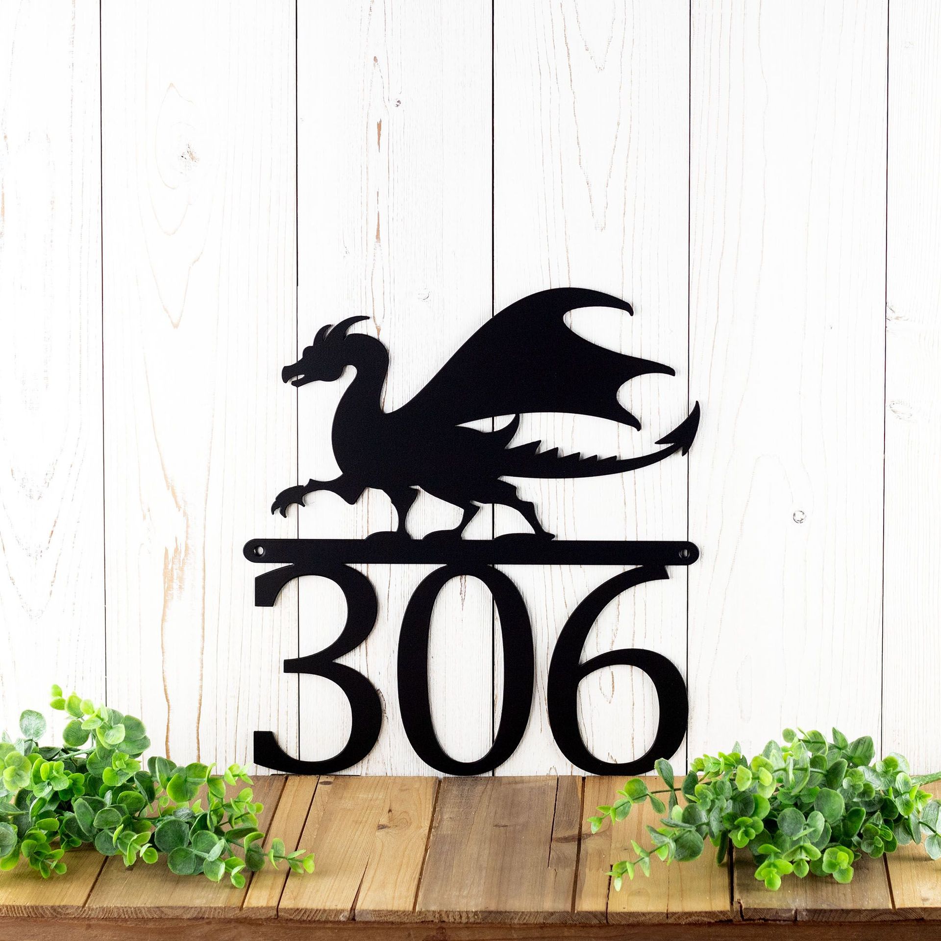 Metal House Number Plaque with Gothic Medieval Dragon 3