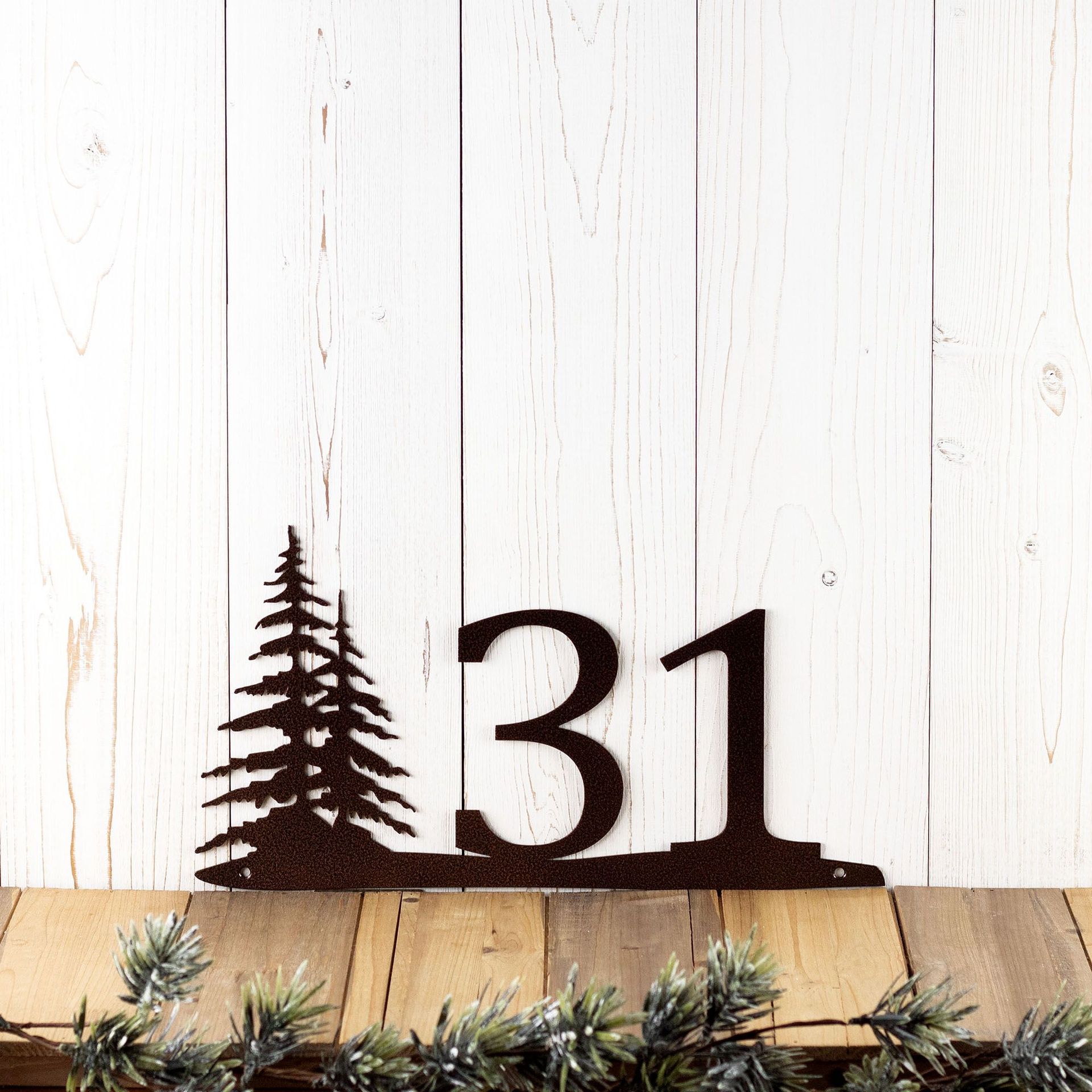 Metal House Number Plaque with Pine Trees 3