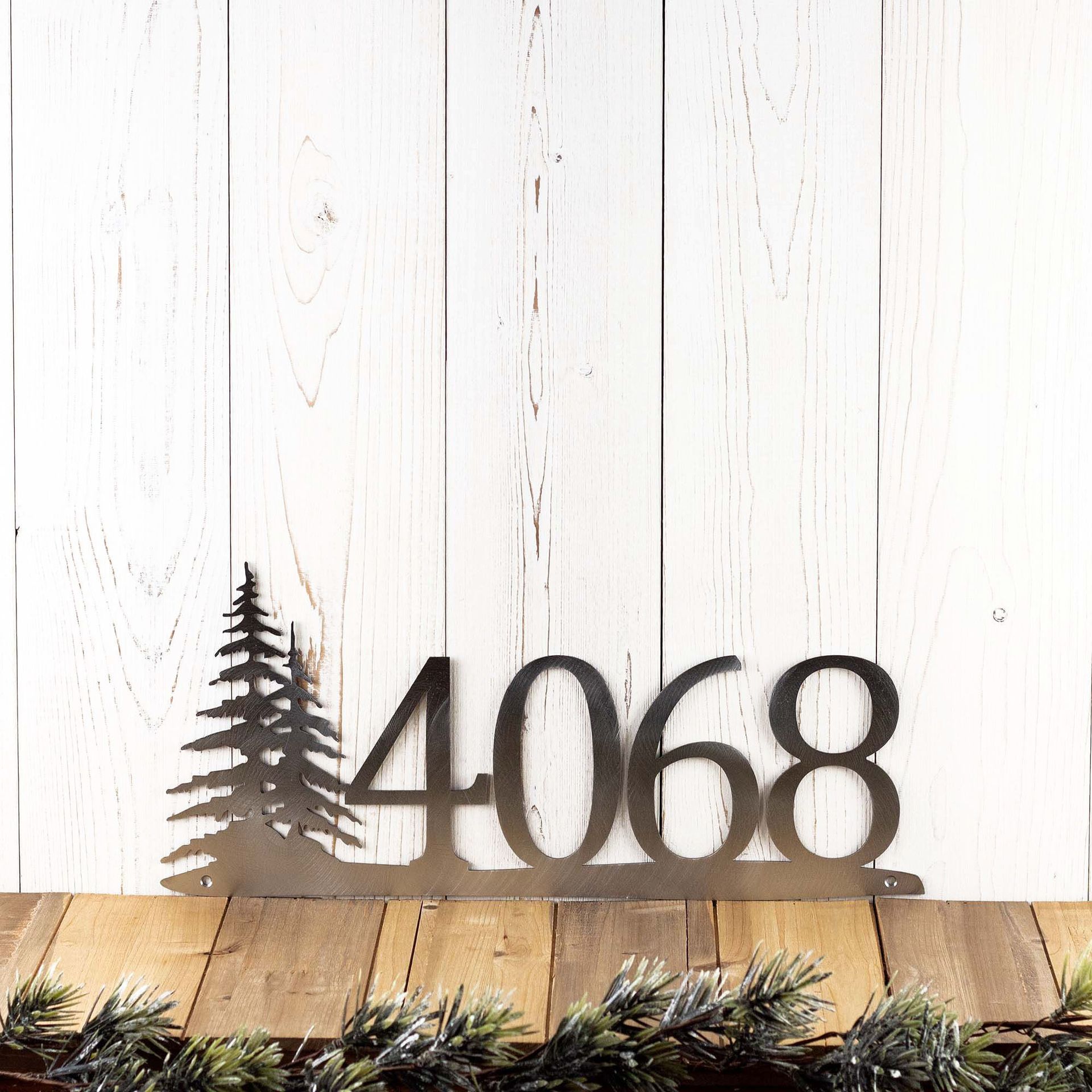 Metal House Number Plaque with Pine Trees 5