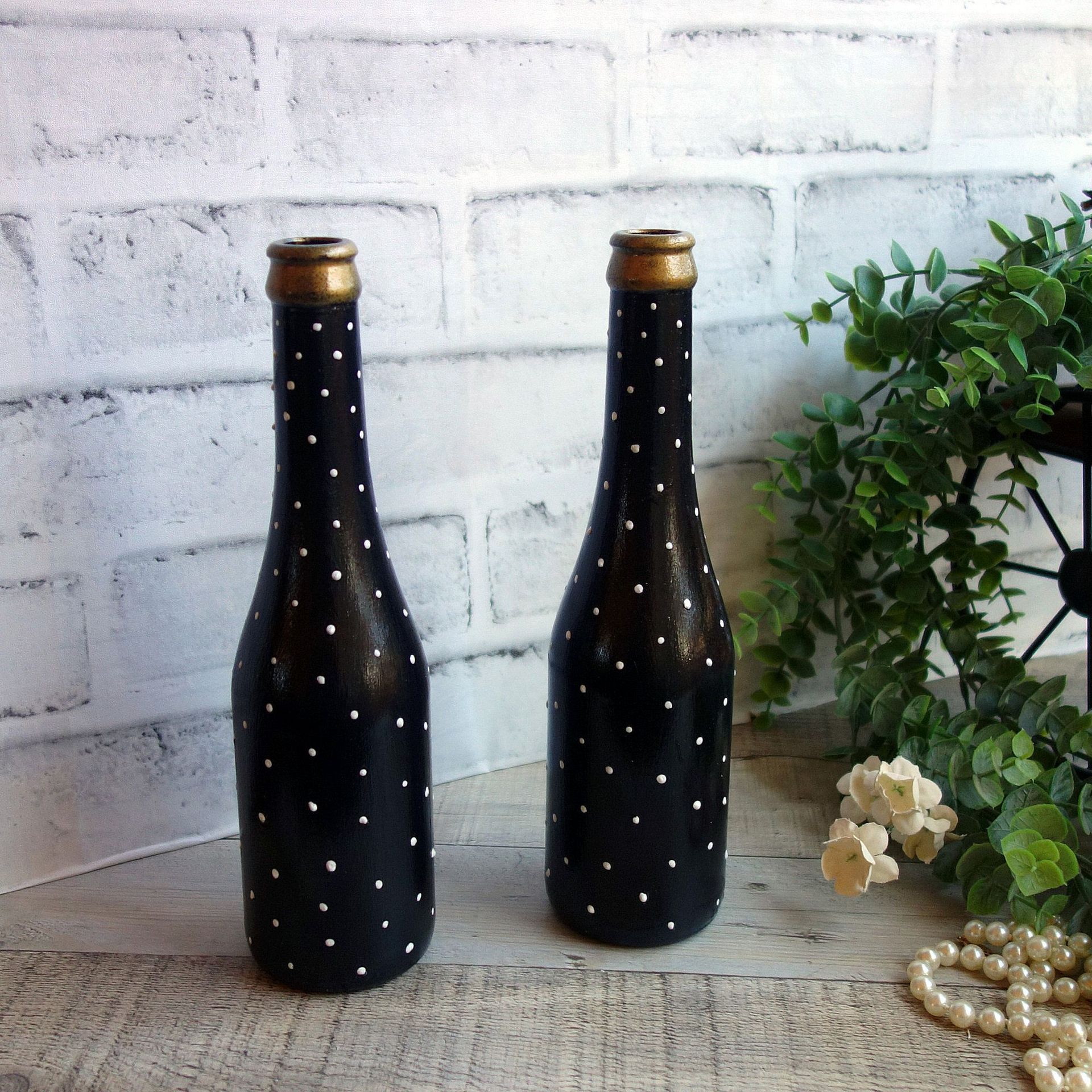 Polka Dot Decorative Bottles Vase Set of 2 Polka Dot Mantle Decor 1 