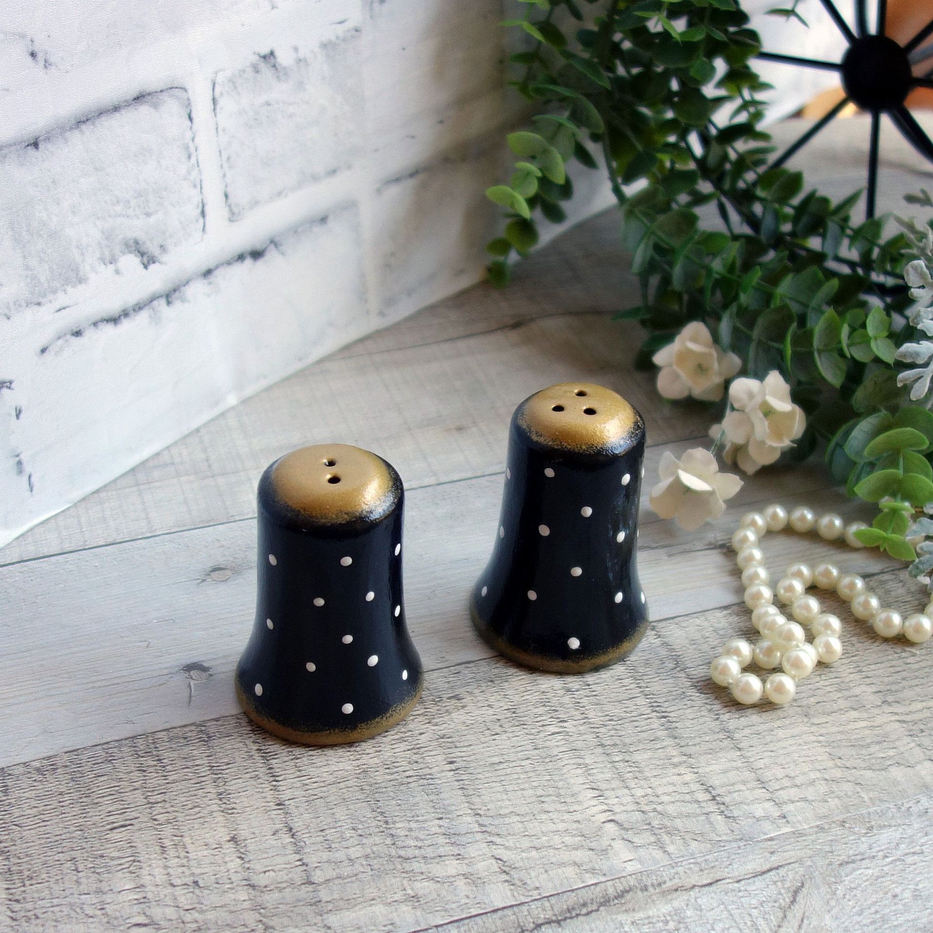 Black White Polka Dot Salt Pepper Shaker Polka Dot Decor Polka Dot Kitchen Decor 2 