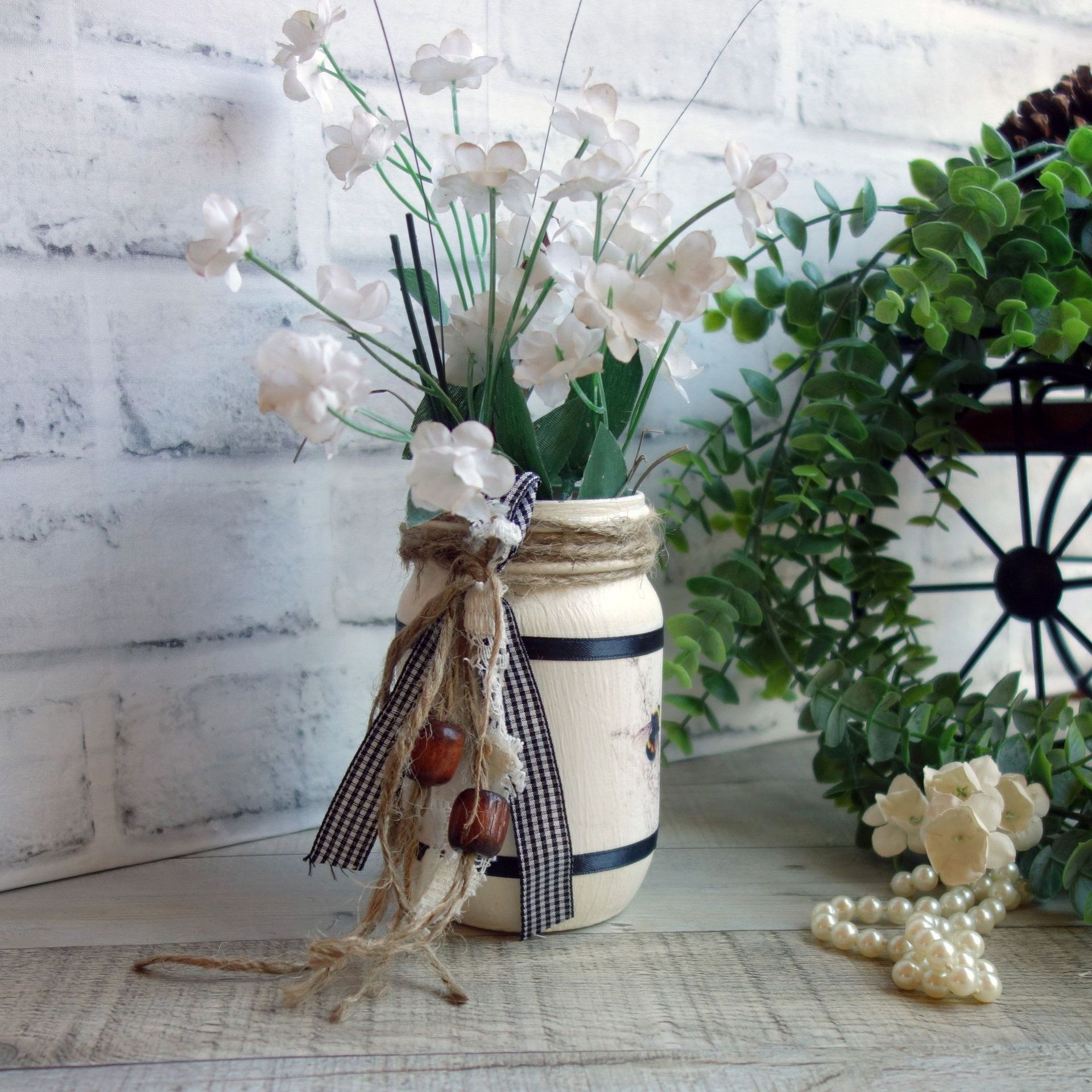 Rustic Honey Bee Decor Jar Vase Floral Decor Bee with Flowers Decor Save The Bees 2 