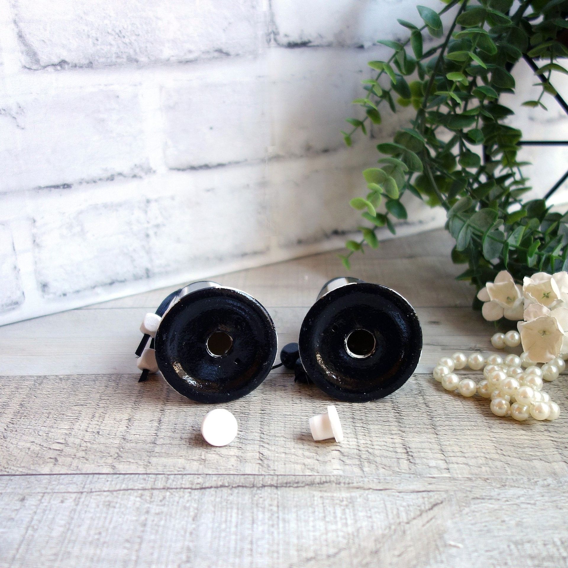 Black and White Striped Decor Salt & Pepper Shakers Hand painted Striped Decor 3 