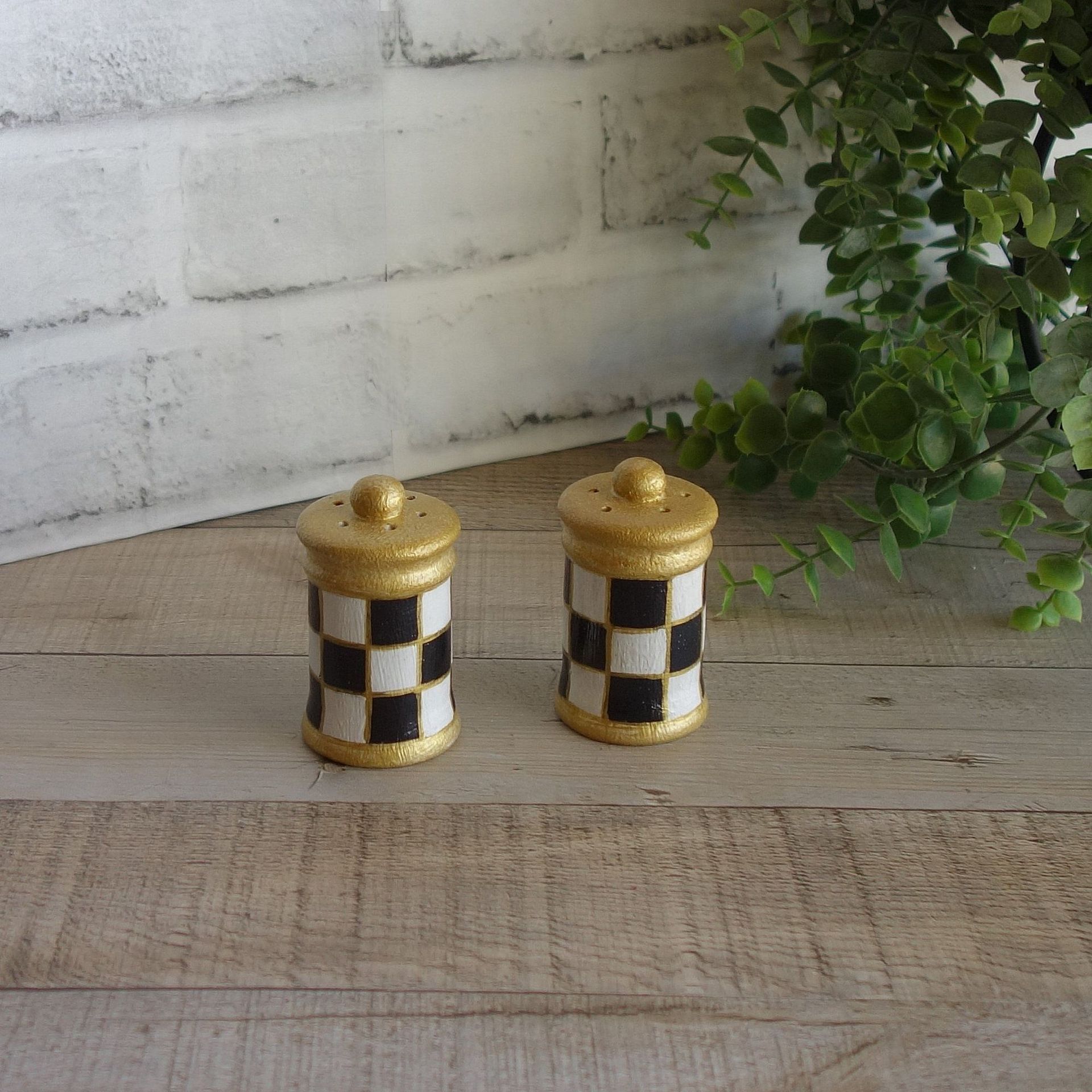 Elegant Checks Salt & Pepper Shakers Custom Made 2 