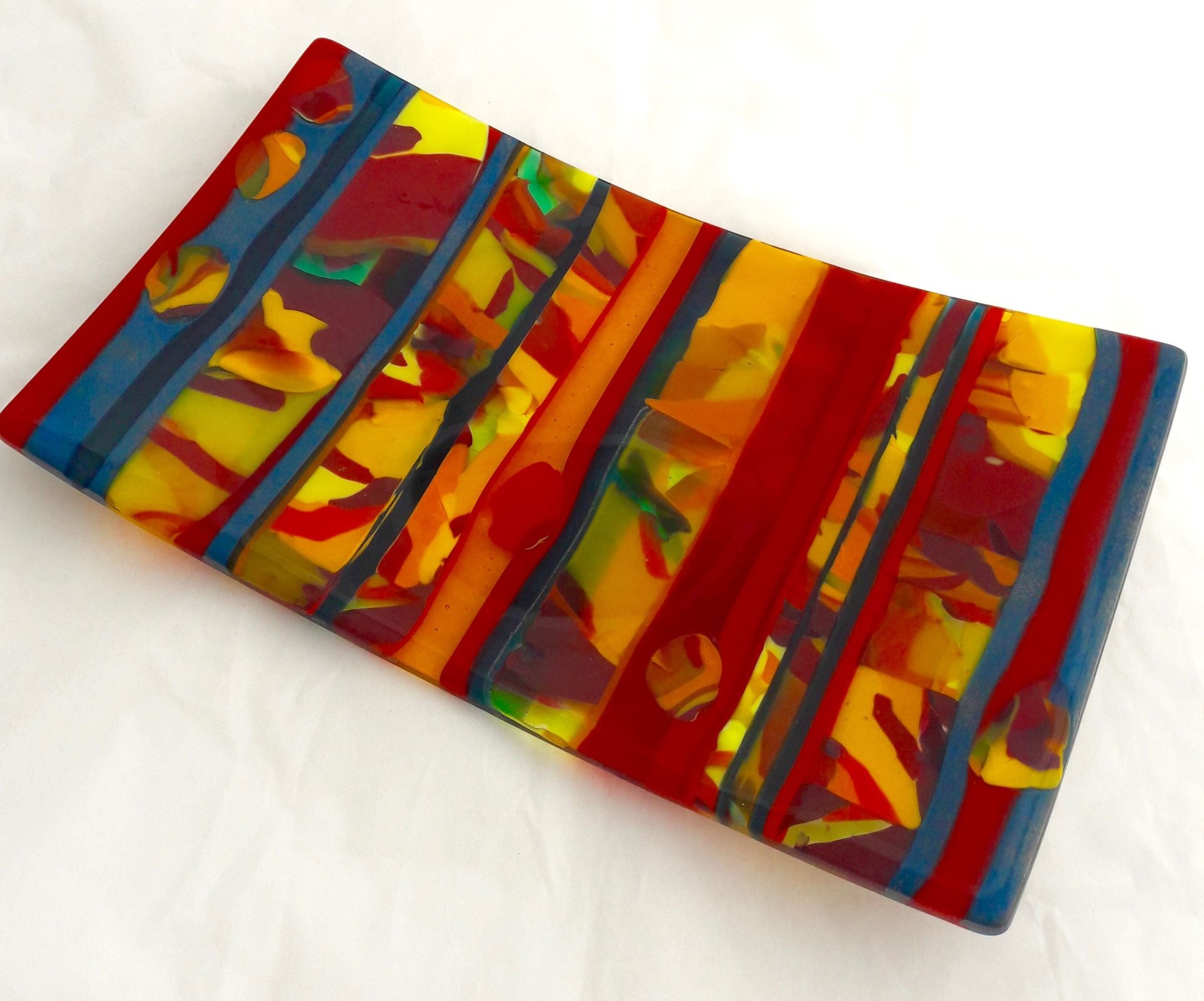 Modern Rectangular Fused Glass Serving Platter Featuring Handmade Glass - Chimichurri 1