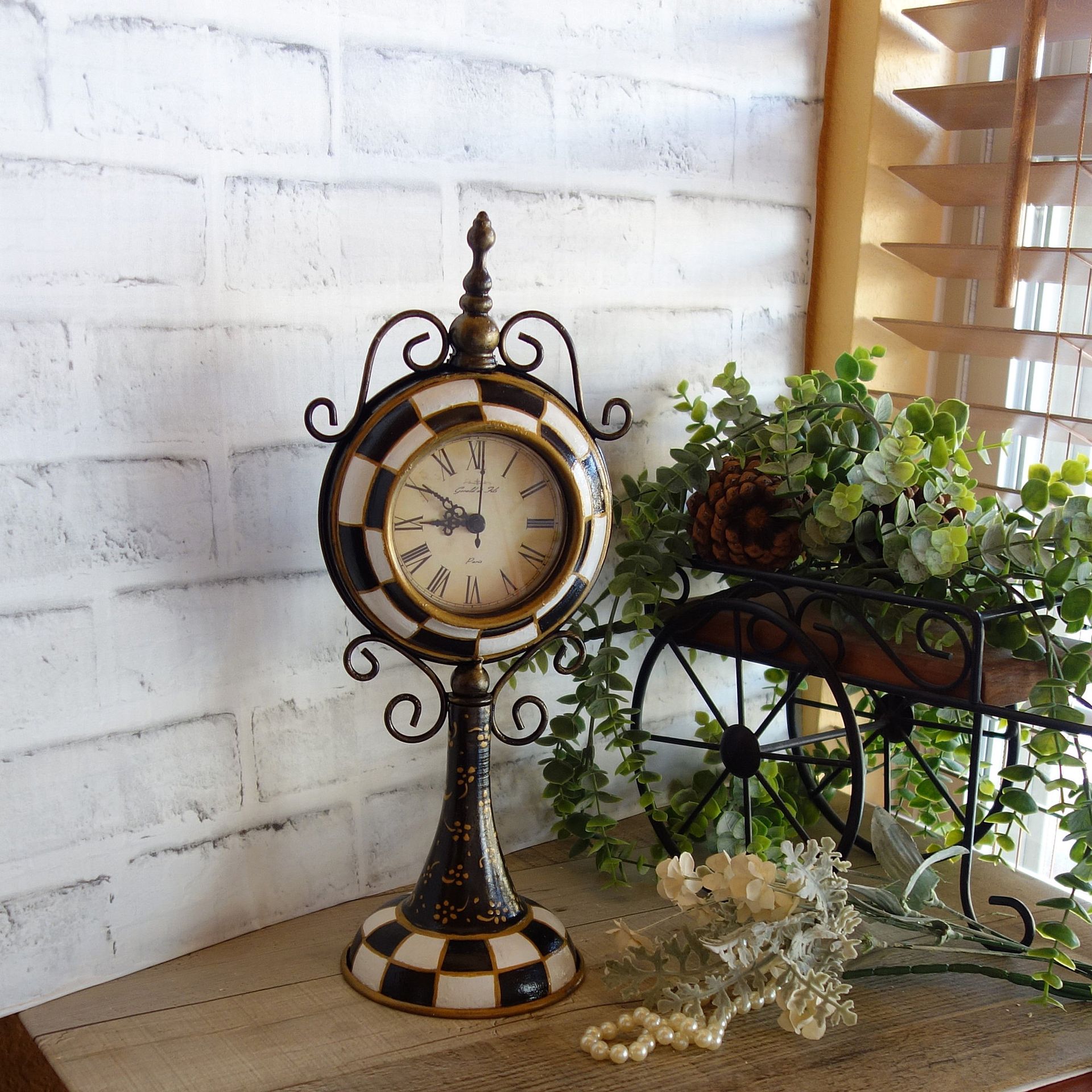 Courtly Clock Hand Painted Black And White Checks Clock Whimsy Checked Clock 5 