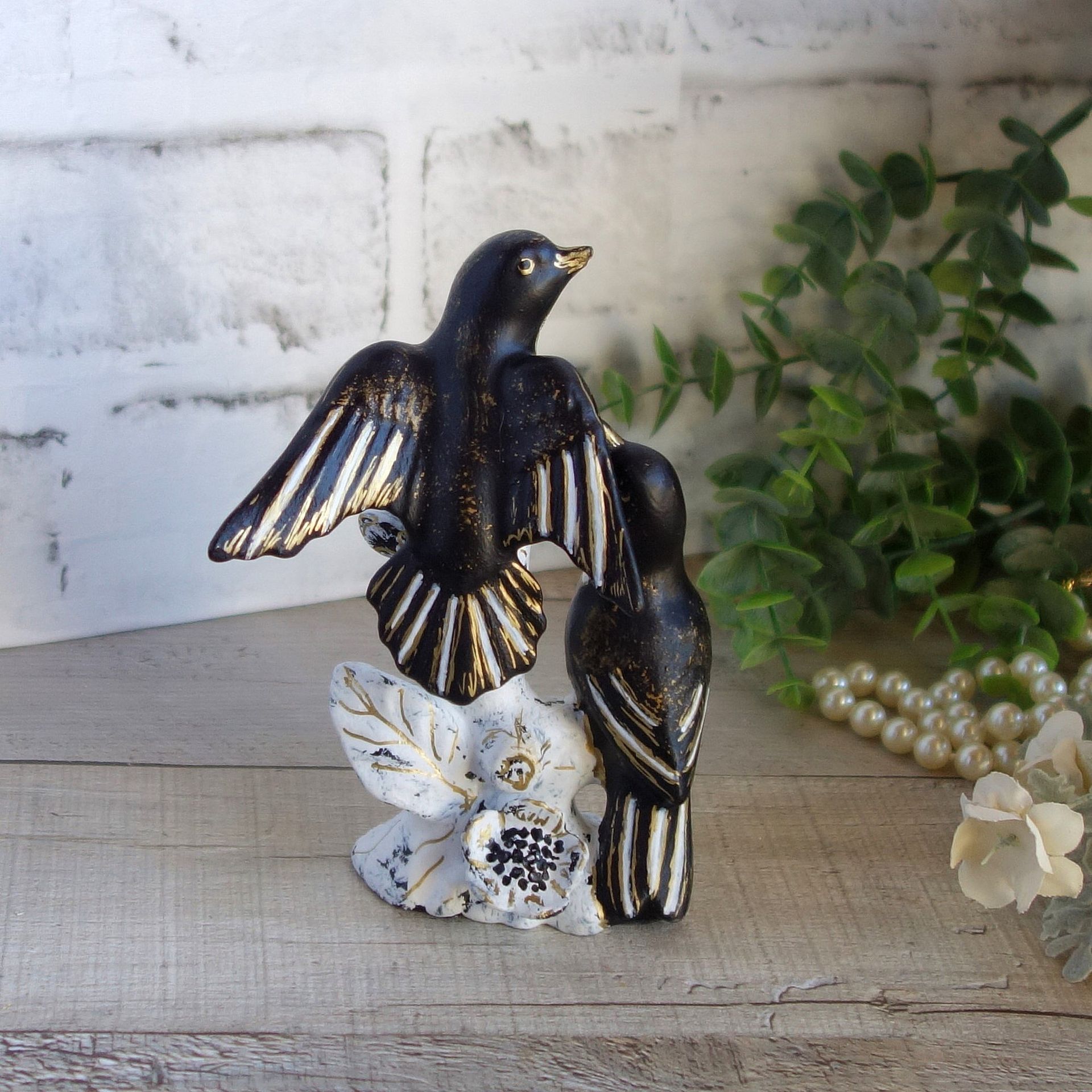 Courtly Checks Songbird Figurine Black And White Checks Decor 4 