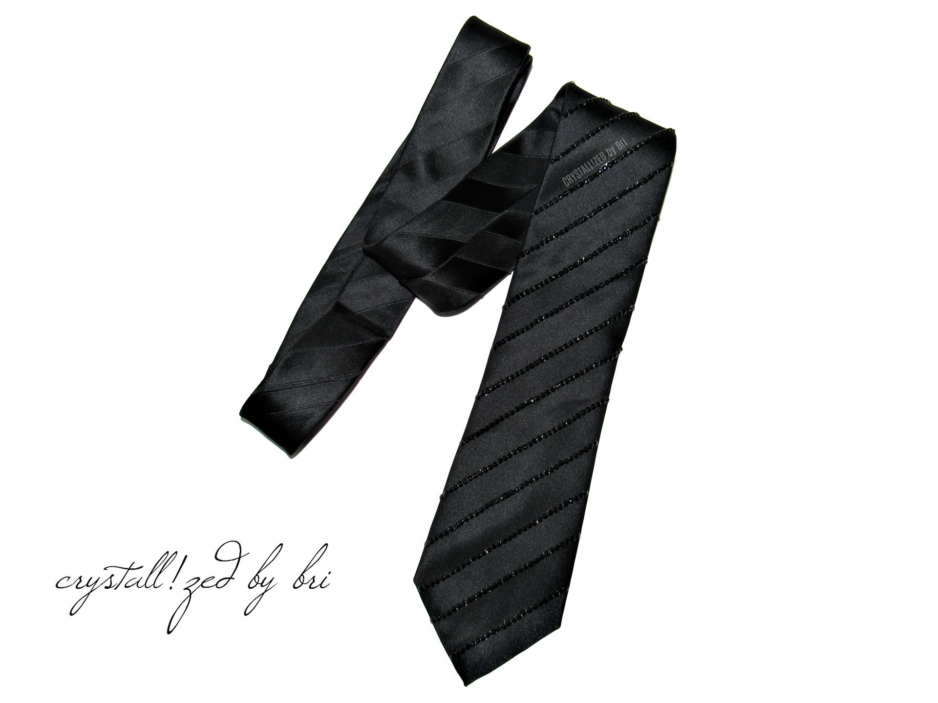 Crystallized Men's Tie Striped Bling Genuine European Crystals Bedazzled 3