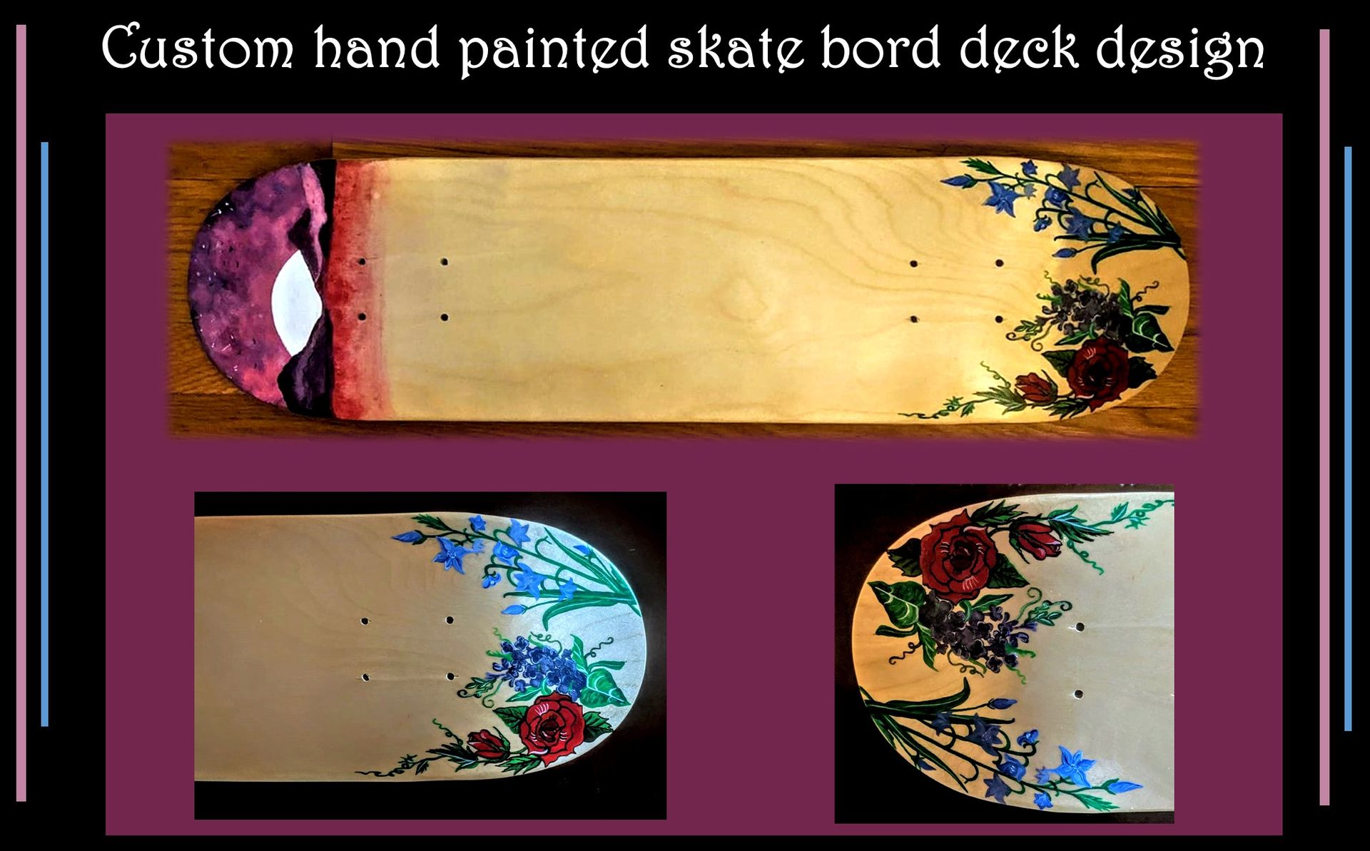 Custom, Hand Painted,Skateboard, Deck, Designs, One Of A Kind, Skate Board 2 