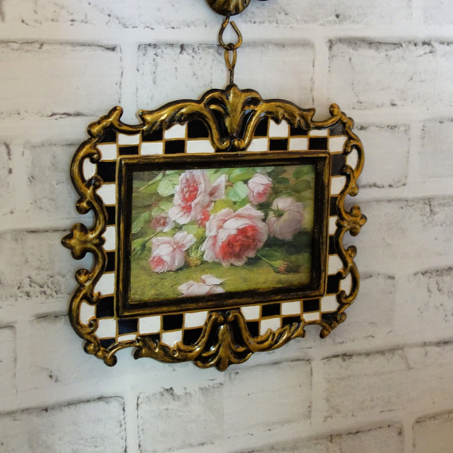 Courtly Picture Frame Black And White Checks With Pink Rose Decor Checked Frame 2 