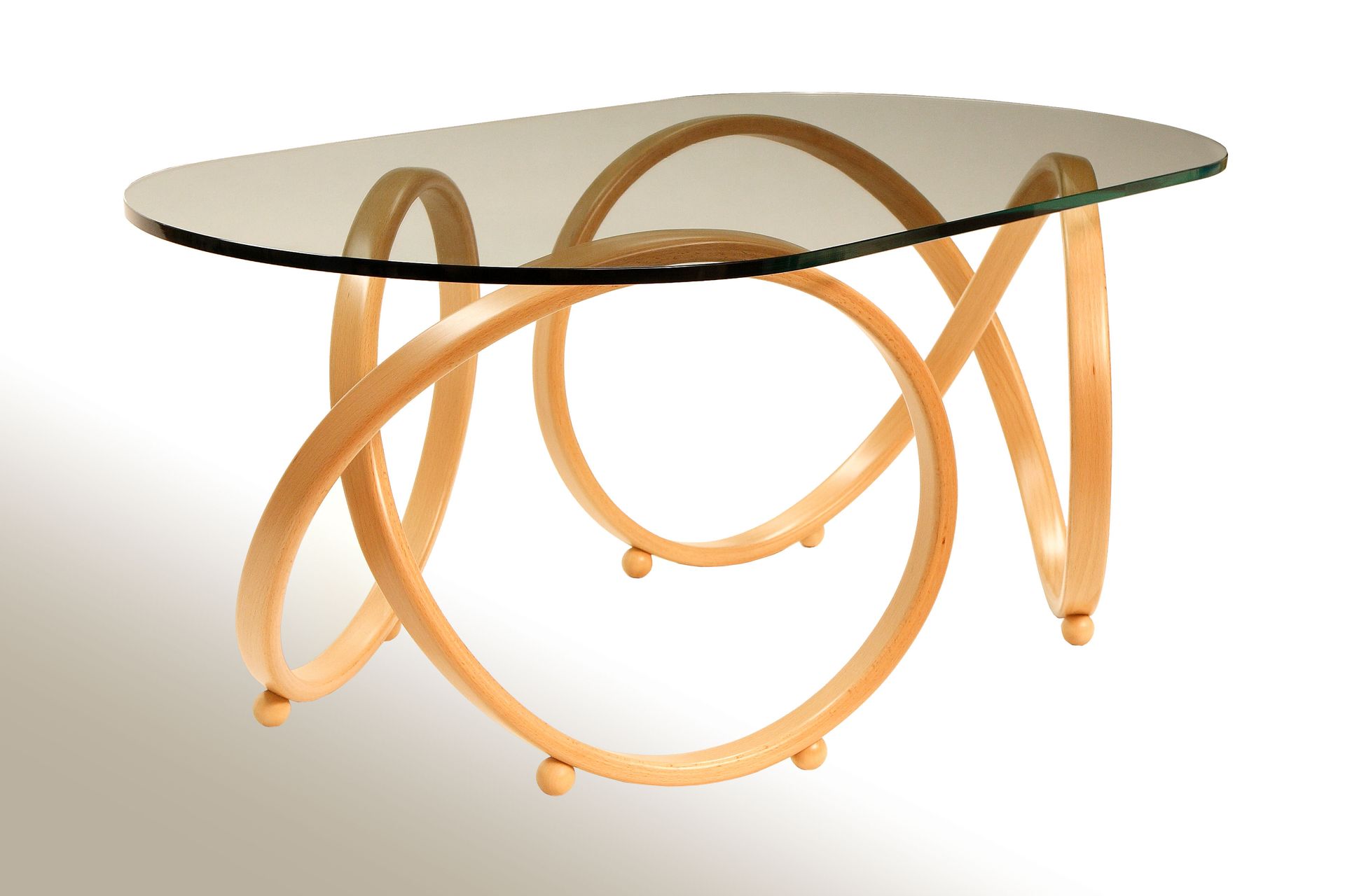 Modern, Oval Glass Top Alder Or Mahagany Infinity Accent Coffee Table