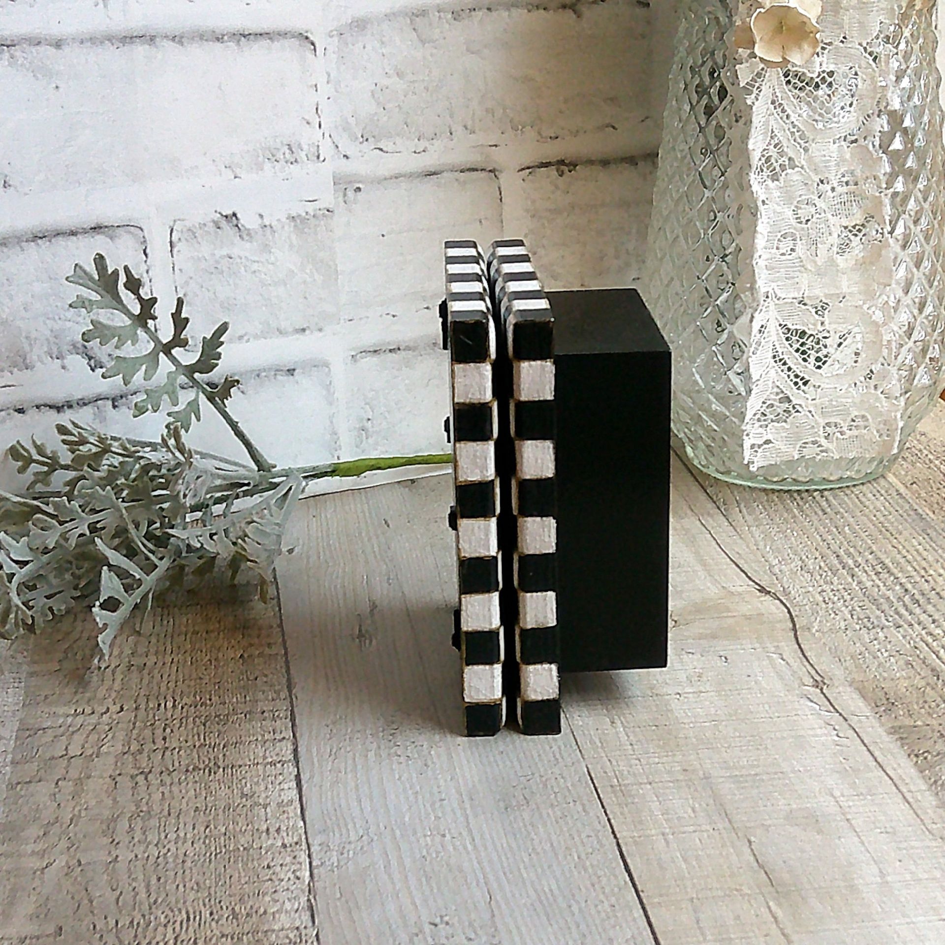 Hand Painted Checks Picture Frame Clock Whimsical Check Decor Buffalo Check 3 