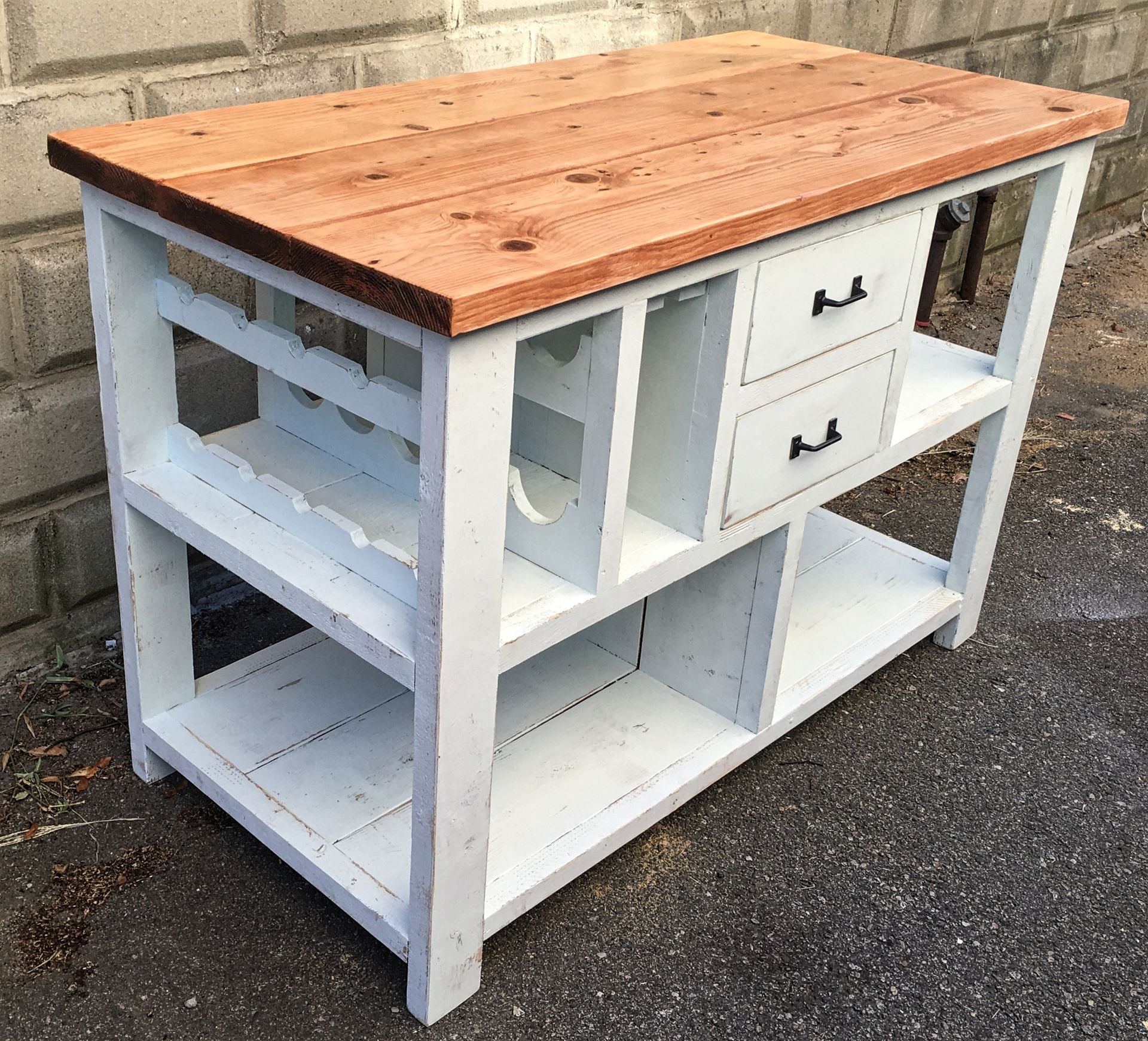 Rustic Shabby Chic Farmhouse Kitchen Island W/ Wine Rack 6 