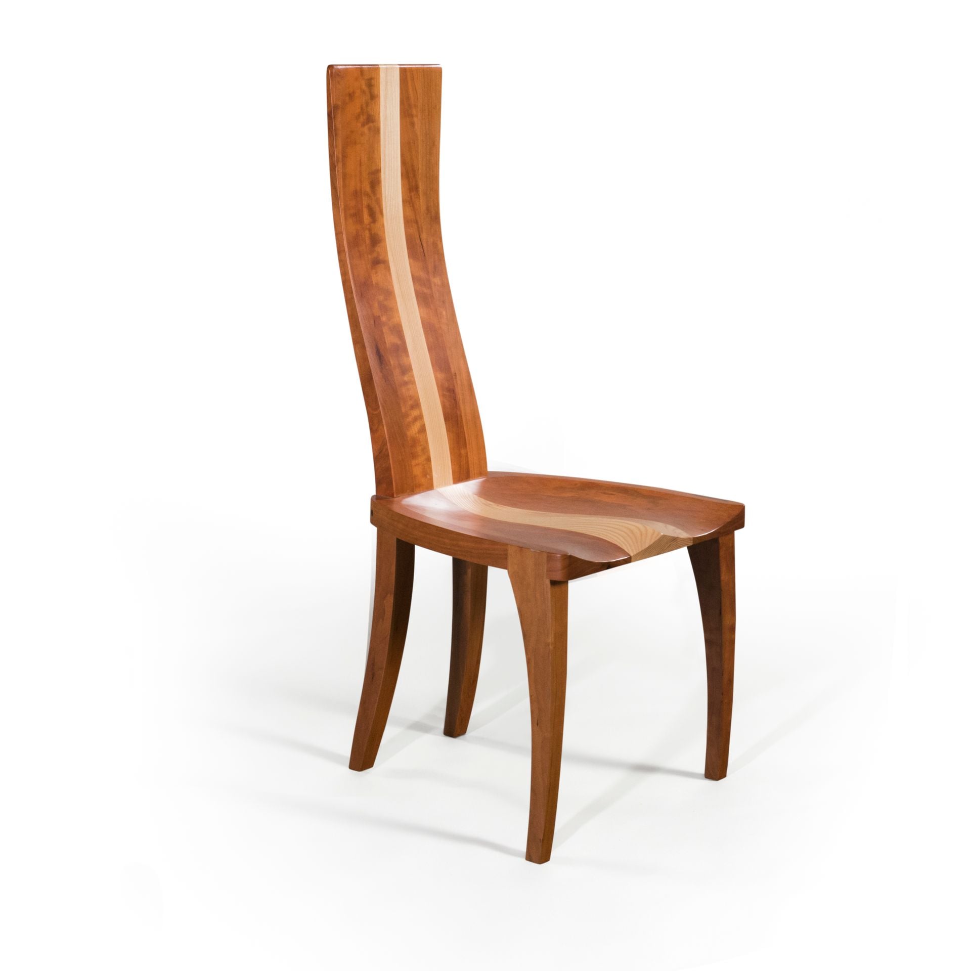 Handmade Dining Chair In Solid Walnut And Curly Maple Wood - Gazelle High Back 2 