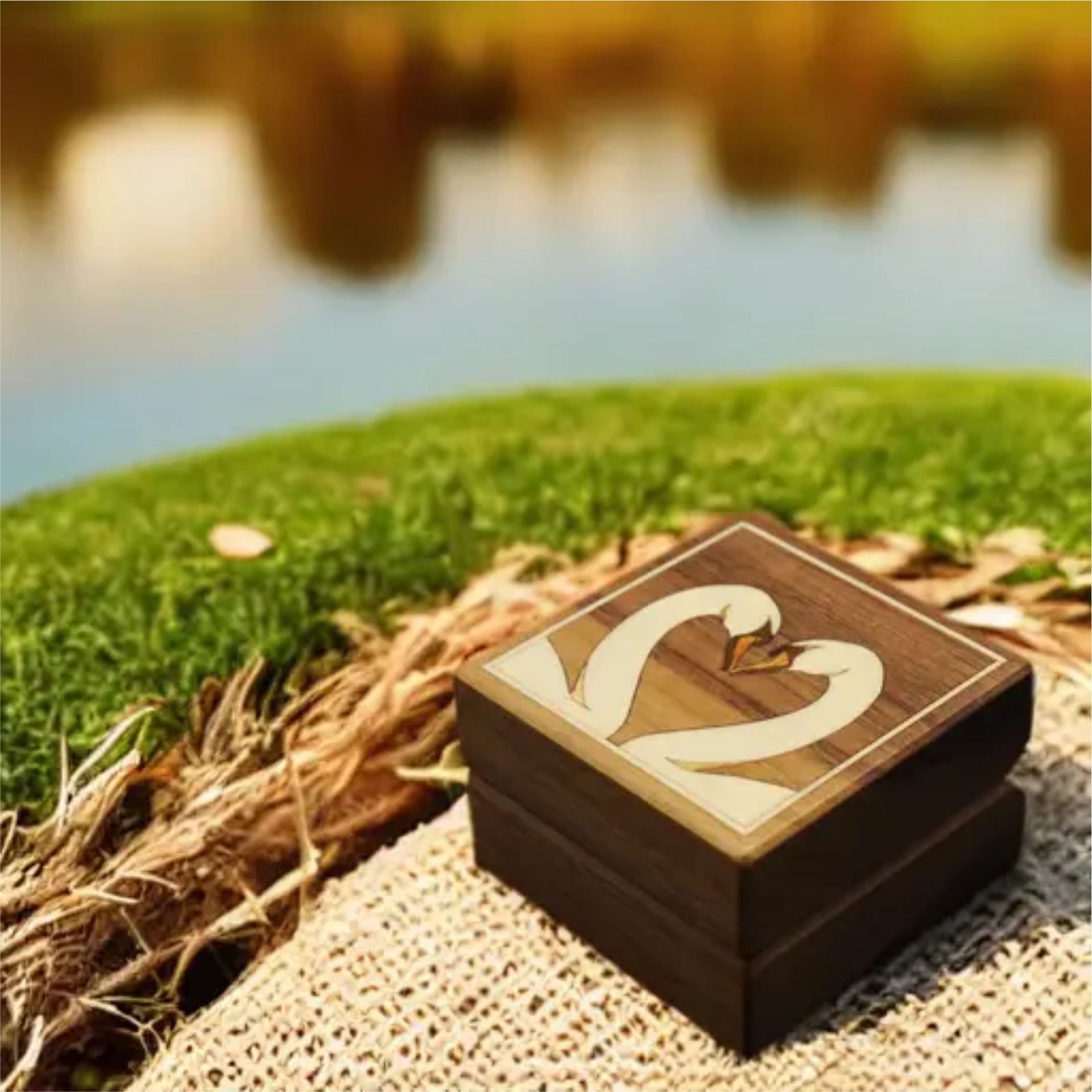Inlaid White Swans Engagement Ring Box With Free Engraving And Shipping. Rb-35 1