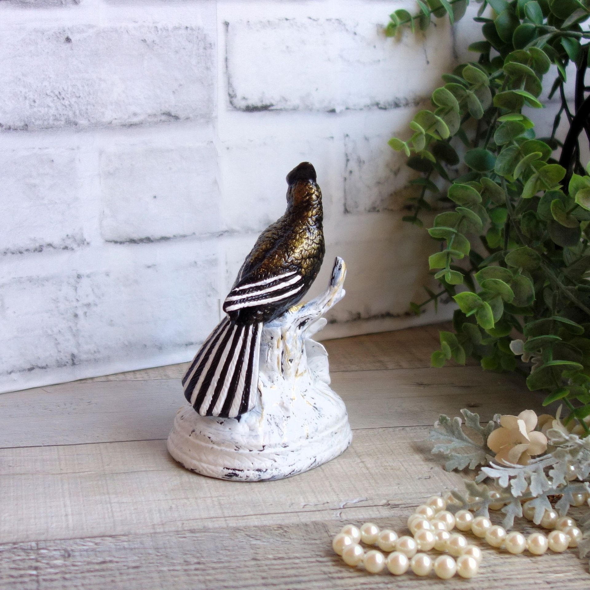 Courtly Song Bird Decor Black White Stripe Decor Bird Figurine 2 