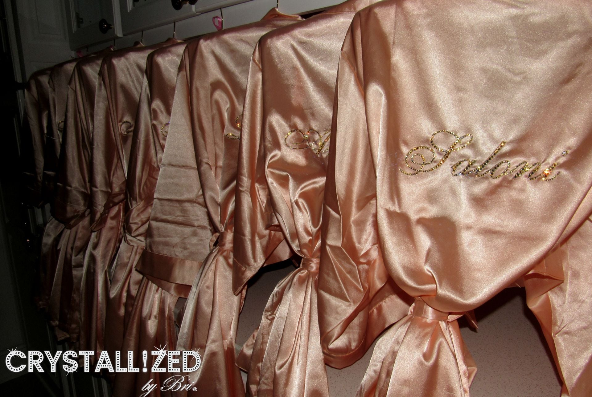 Personalized Bridesmaids Crystallized Satin Robe Kimono Genuine European Crystals Bedazzled 1