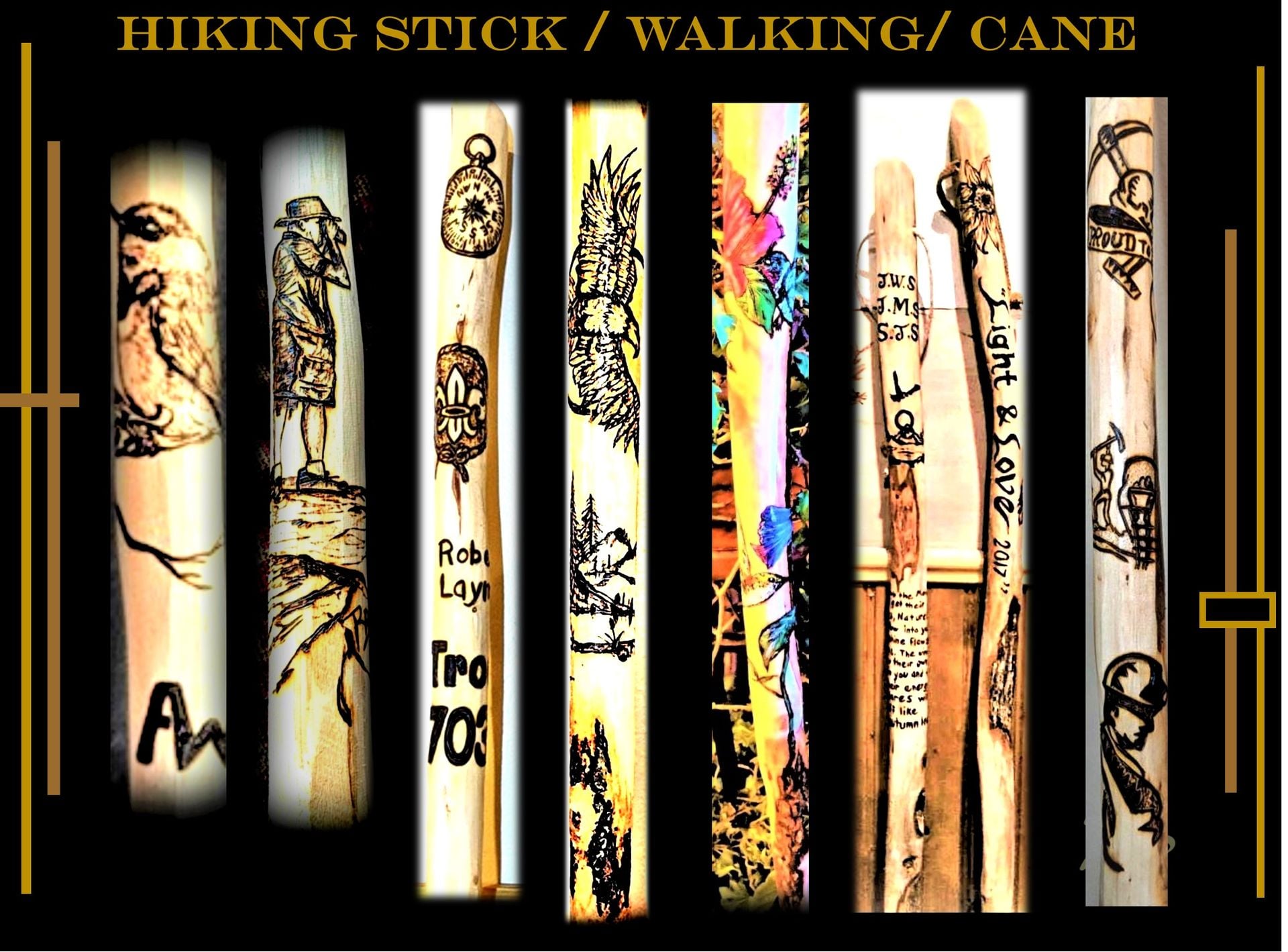 Hiking Stick - Wood Burned - Walking Stick - Can - Retirement Gift - Wood Anniversary 4 