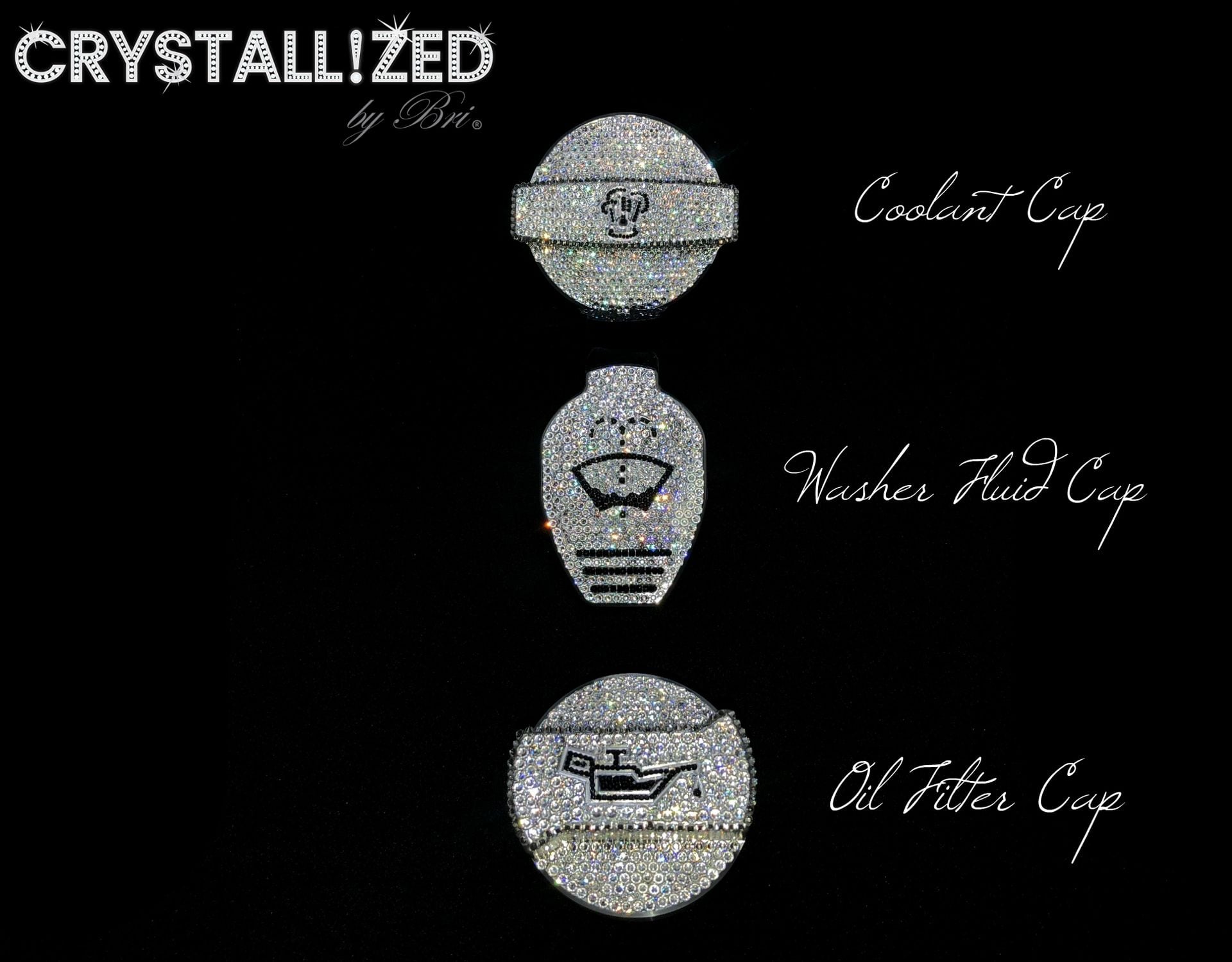 Washer Fluid Cap Crystallized Car Engine Bling Genuine European Crystals Bedazzled 3