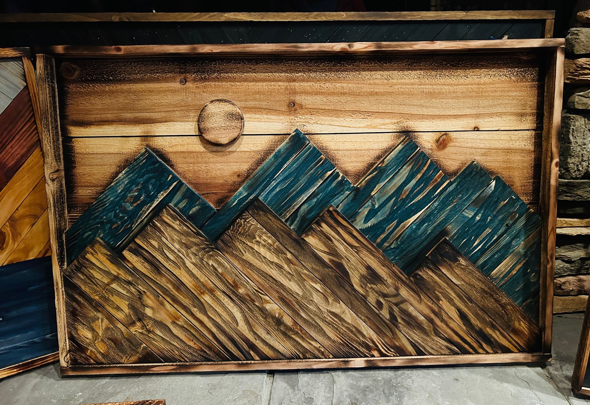 Mountain Scene Rustic Wall Decor | Mountain Moon Reclaimed Wall Art 5