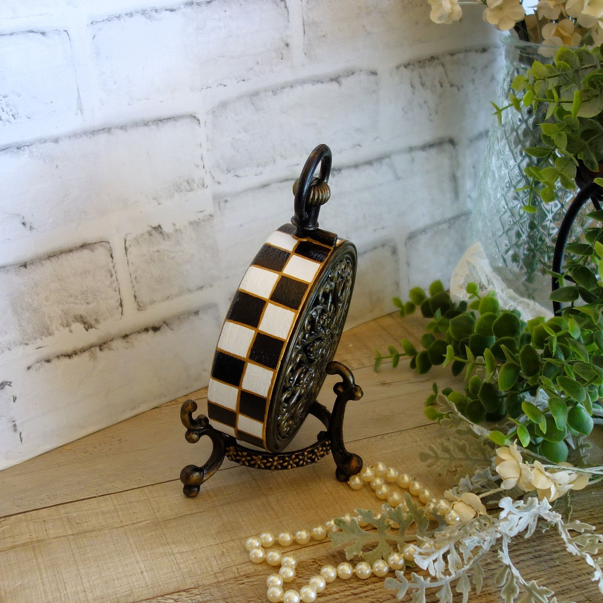 Courtly Clock Checked Clock Hand Painted Black And White Checks Clock 3 