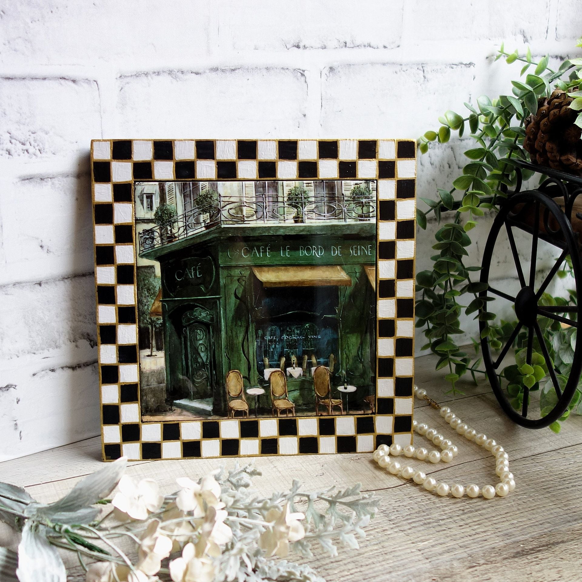 Hand Painted Checks Courtly Picture Frame Old Town French Cafe Decor 2 