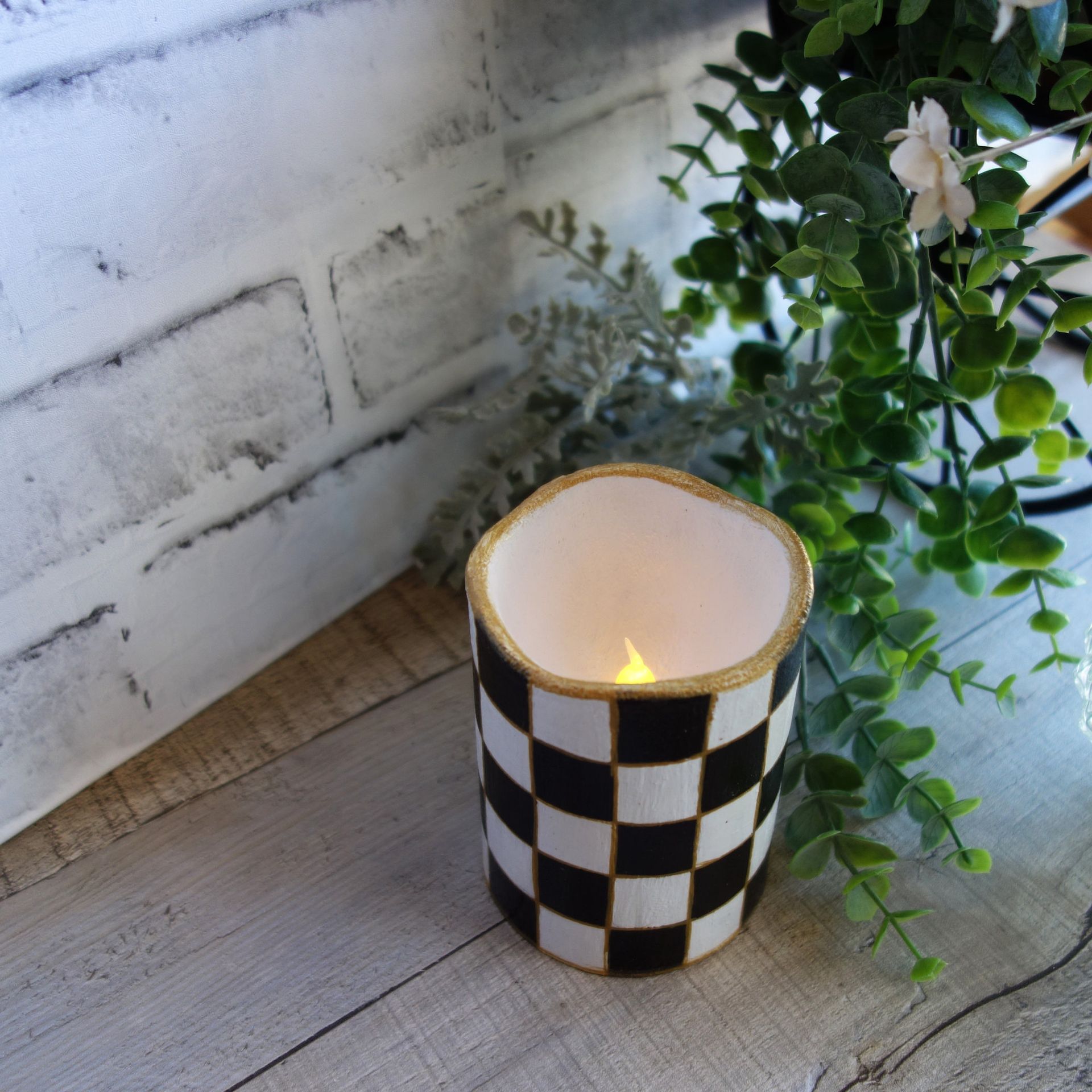 Black And White Checked Candle Vintage Checks Battery Candle Led Buffalo Checks 2 