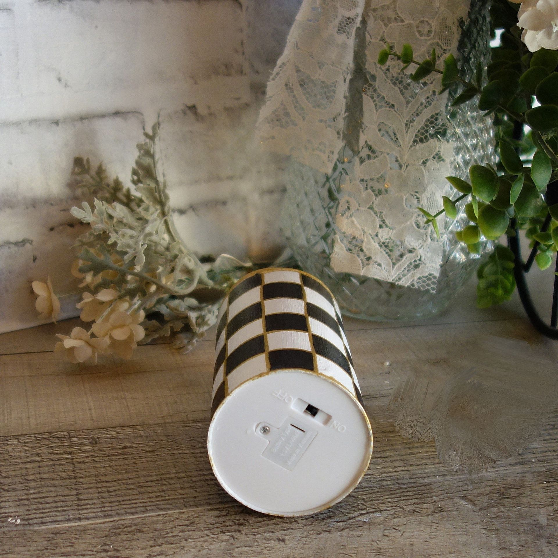 Black And White Checked Candle 5" Courtly Candle Led Battery Checkered Candle 3 