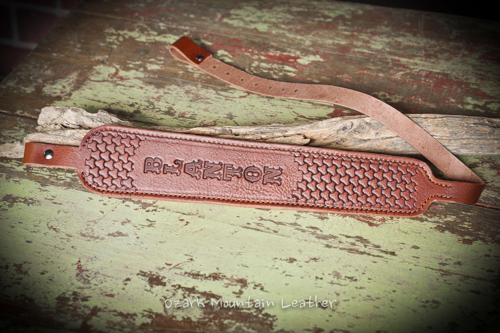 Custom Leather Rifle Sling Brown Hand Tooled Cobra Style Padded. 3