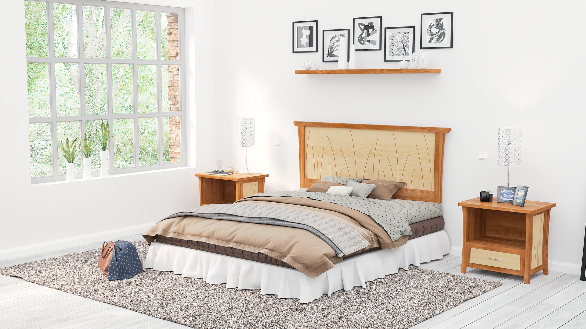 Headboard Queen Size Cherry, Bed, Solid Wood Headboard, King, 1 