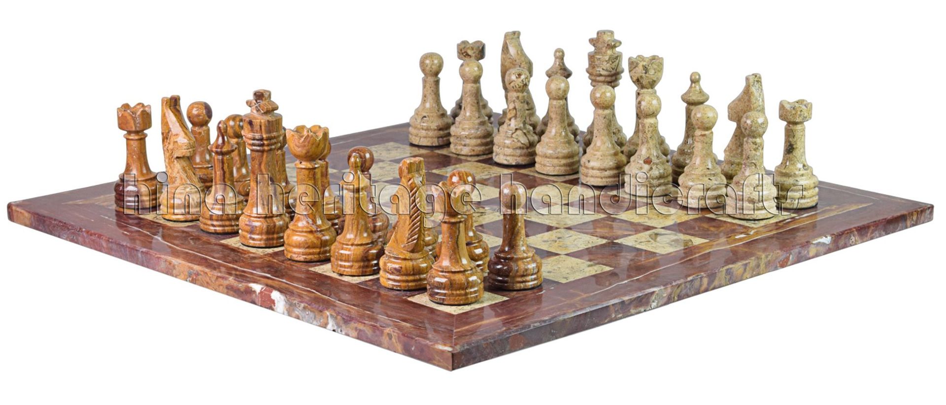 Red Onyx & Coral Marble Chess Set with PU Leather Storage Box - Luxury Handcrafted Board Game
