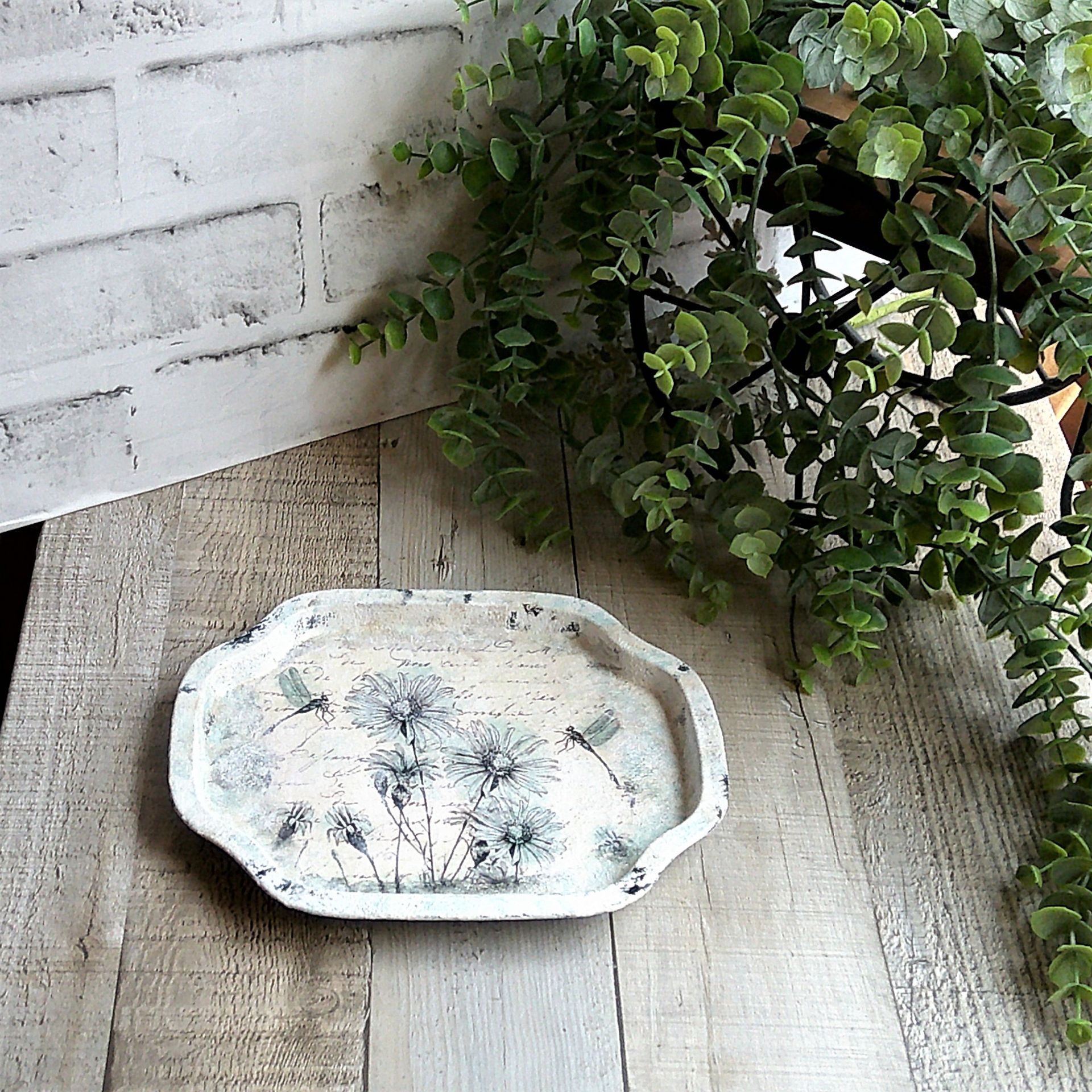 Dragonfly Decor Chippy White Paint Decor Dragonfly Jewelry Tray Vanity Organizer 3 