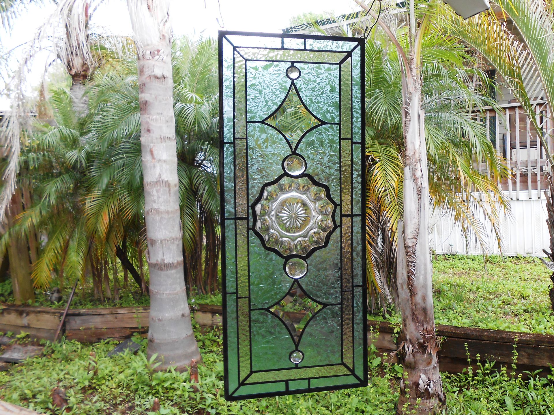 1930s Heisey Depression Glass Stained Glass Panel, Vintage Window Transom W Peerless Plate 2 