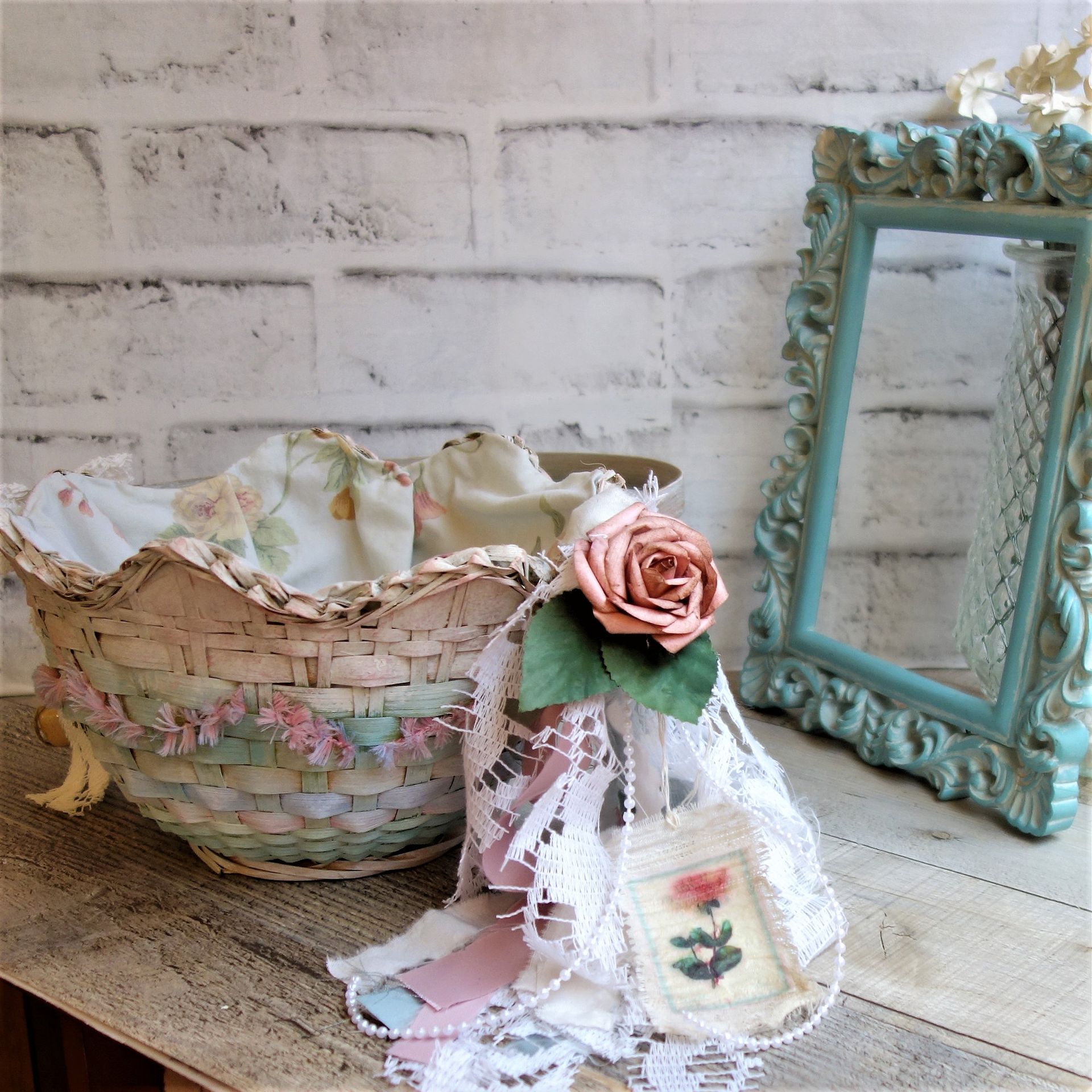 Pink And Green Shabby Chic Decor Rose Basket 5 