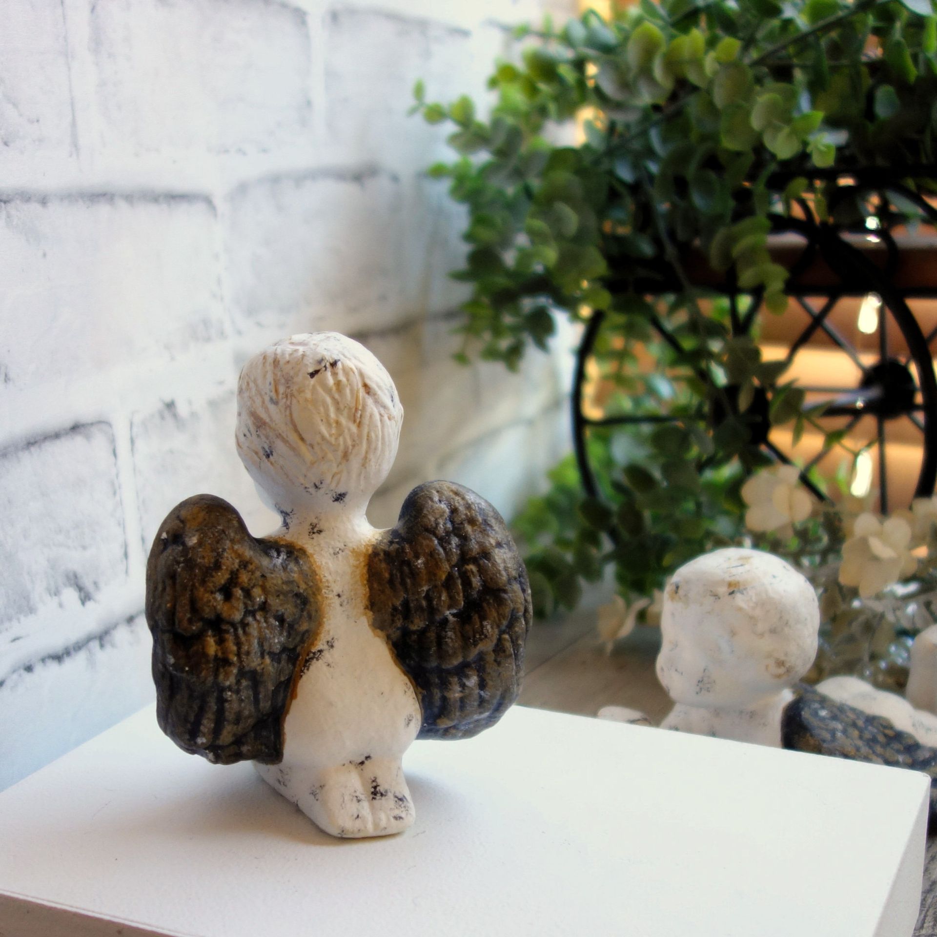 Courtly Cherubs With Checked Tea Light Candle Hand Painted Checks Chippy Angels 5 