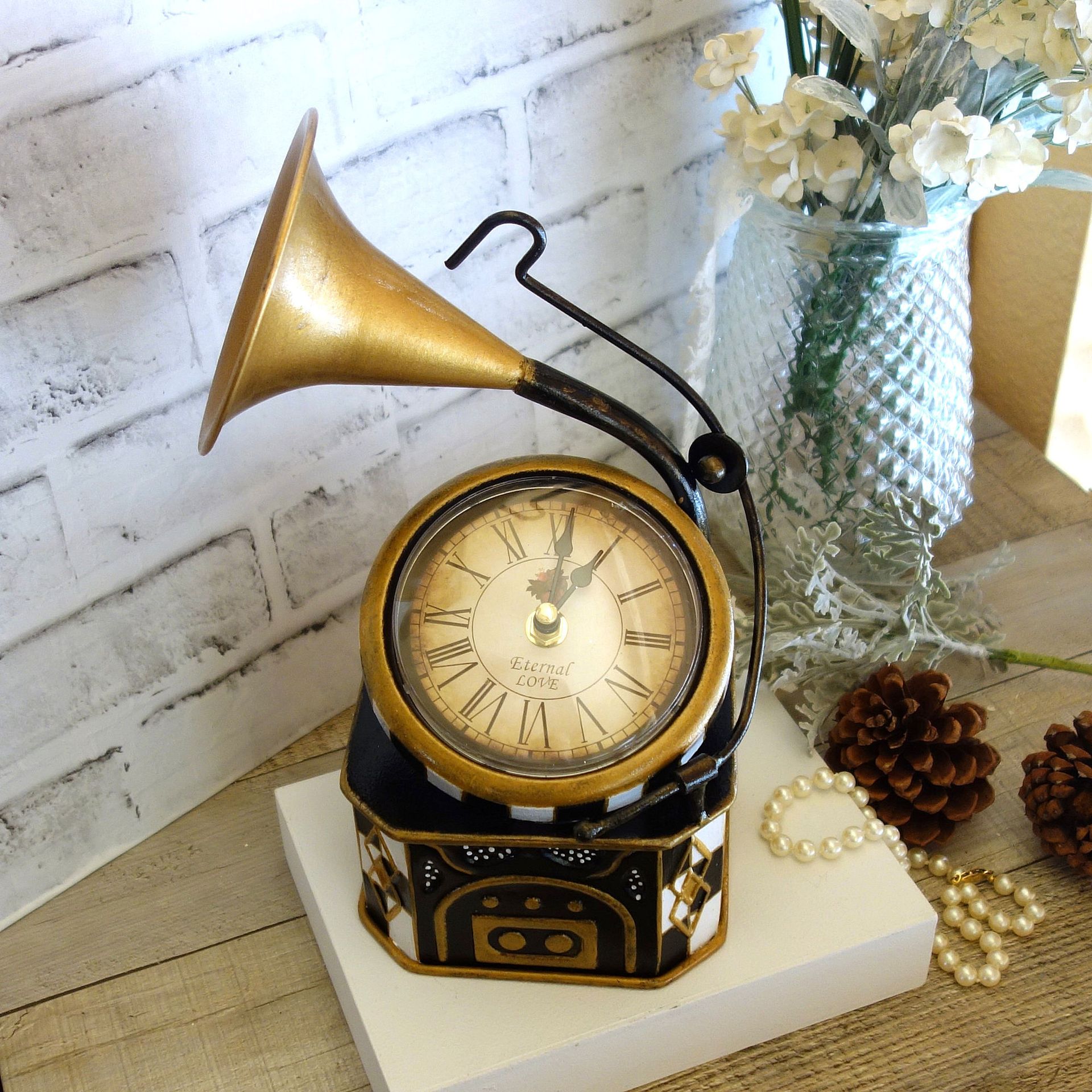 Courtly Phonograph Checked Clock Nwt Hand Painted Black And White Checks Clock 2 
