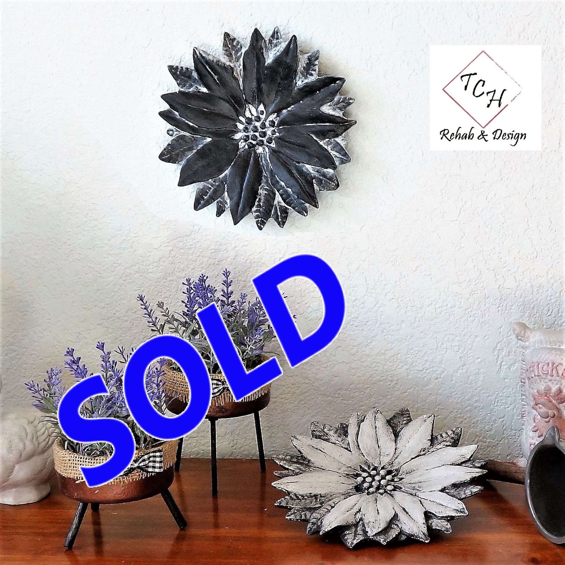 Farmhouse Flower Plaques Black And White Set Of 2 1 