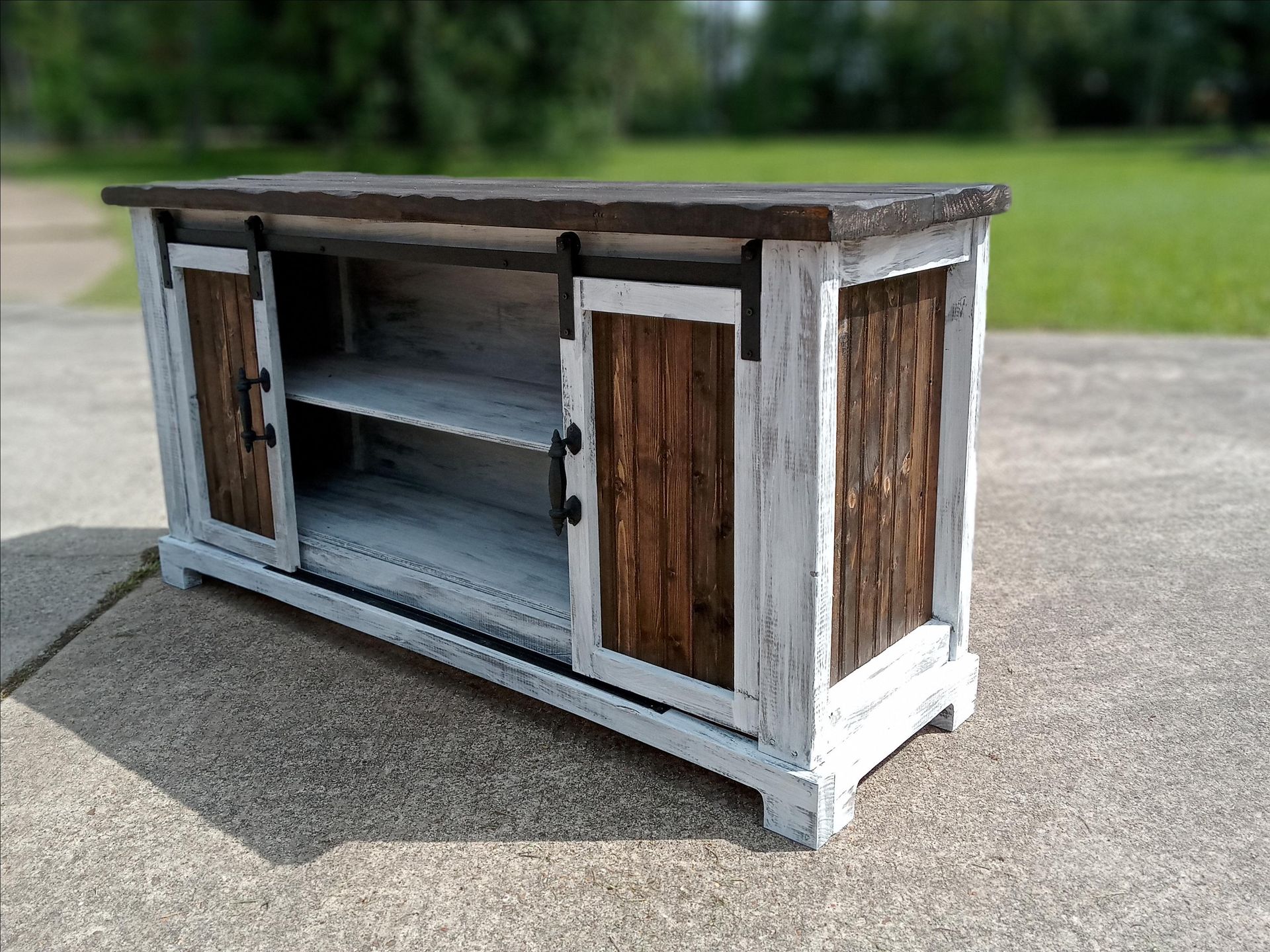 Handmade Tv Console Storage Cabinet Sliding Doors Perfect For Tv Up To 8ft Long Tv Stand 2