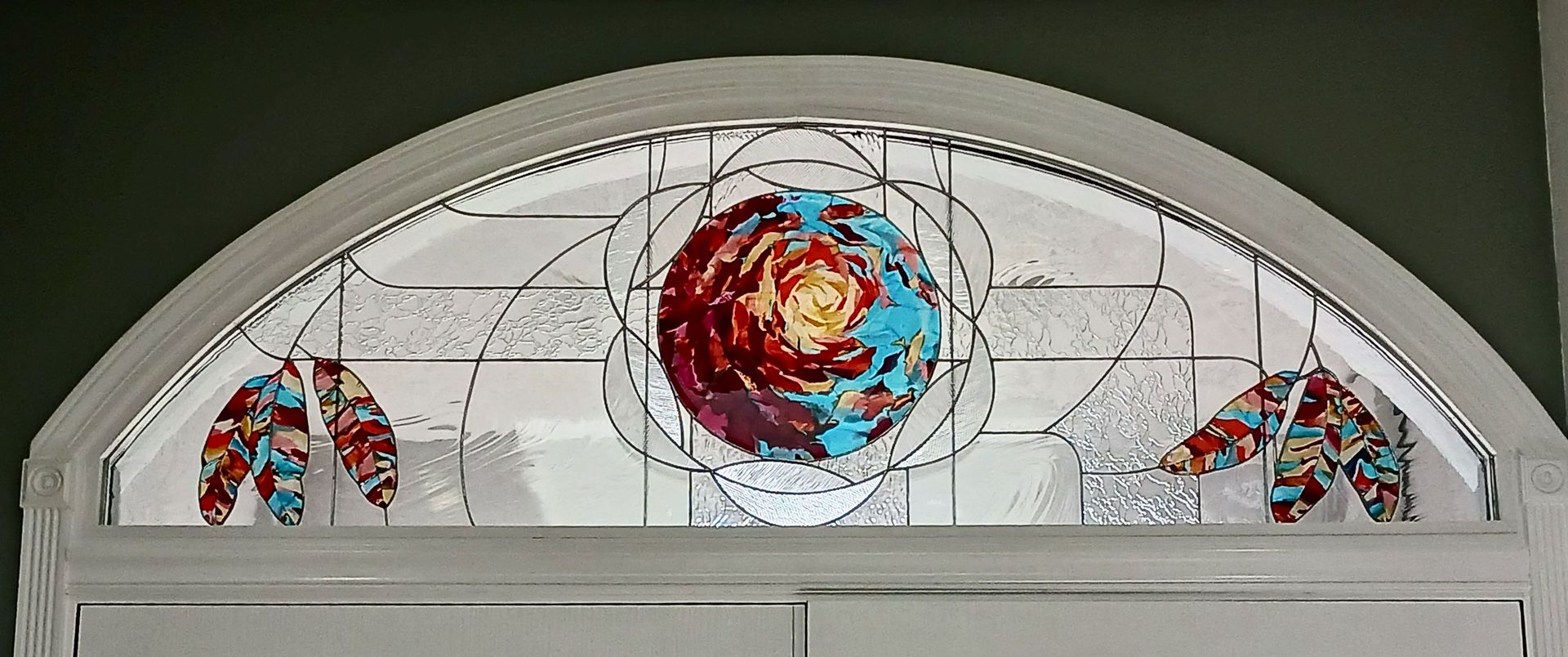 Abstract Stained Glass Entryway Transom Window Featuring Handmade Glass - Wind Song 3