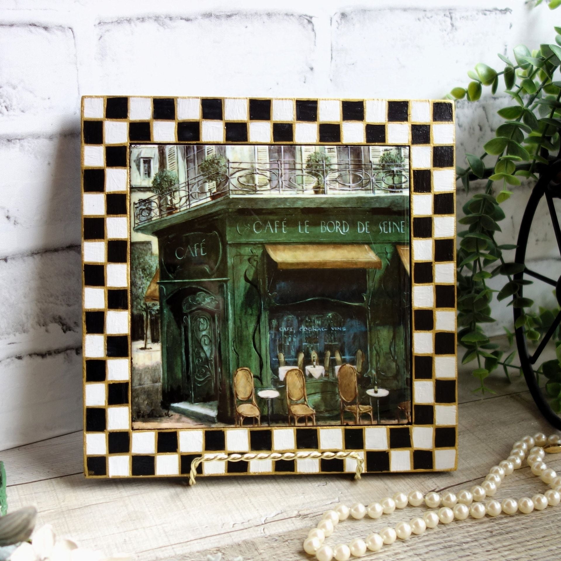 Hand Painted Checks Courtly Picture Frame Old Town French Cafe Decor 5 
