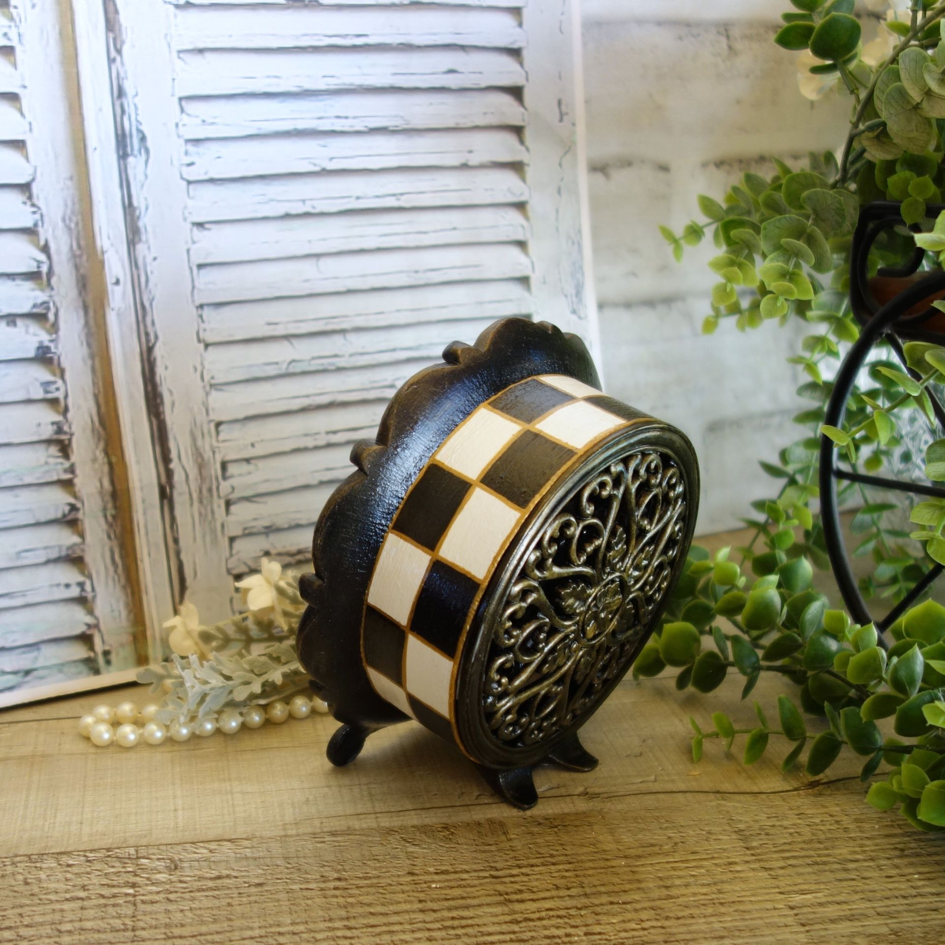 Courtly Clock Checked Clock Hand Painted Black And White Checks Clock 3 